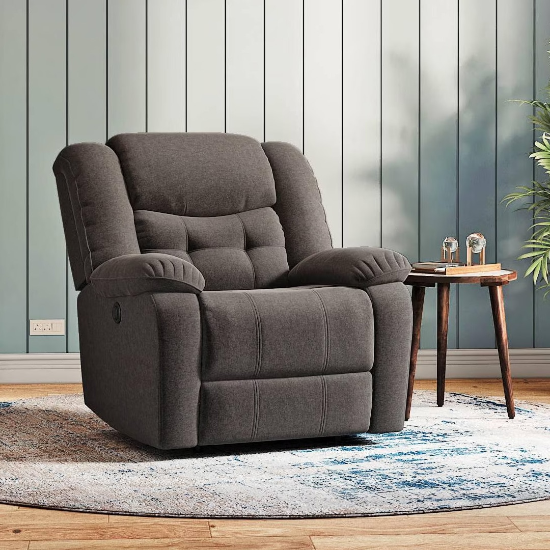 Theo Single Seater Motorized Recliner In Urban Grey Premium Chenille Fabric