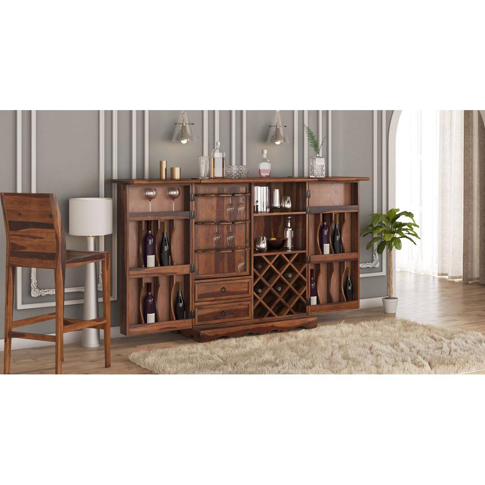 Parquet Sheesham Wood Bar Cabinet in Provincial Teak Finish