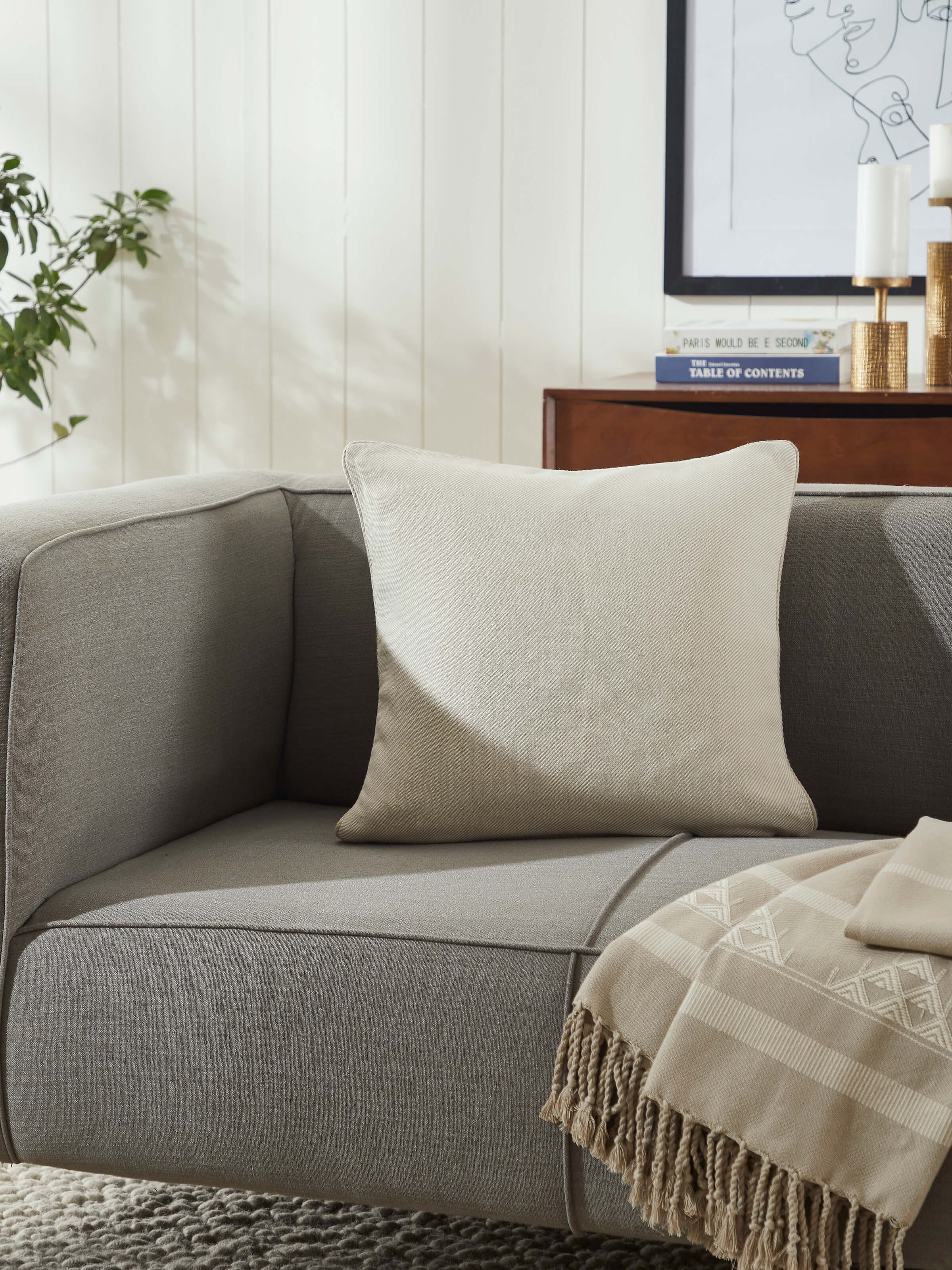 Godna Light Beige Twill Cotton Handwoven Pattu Cushion Cover