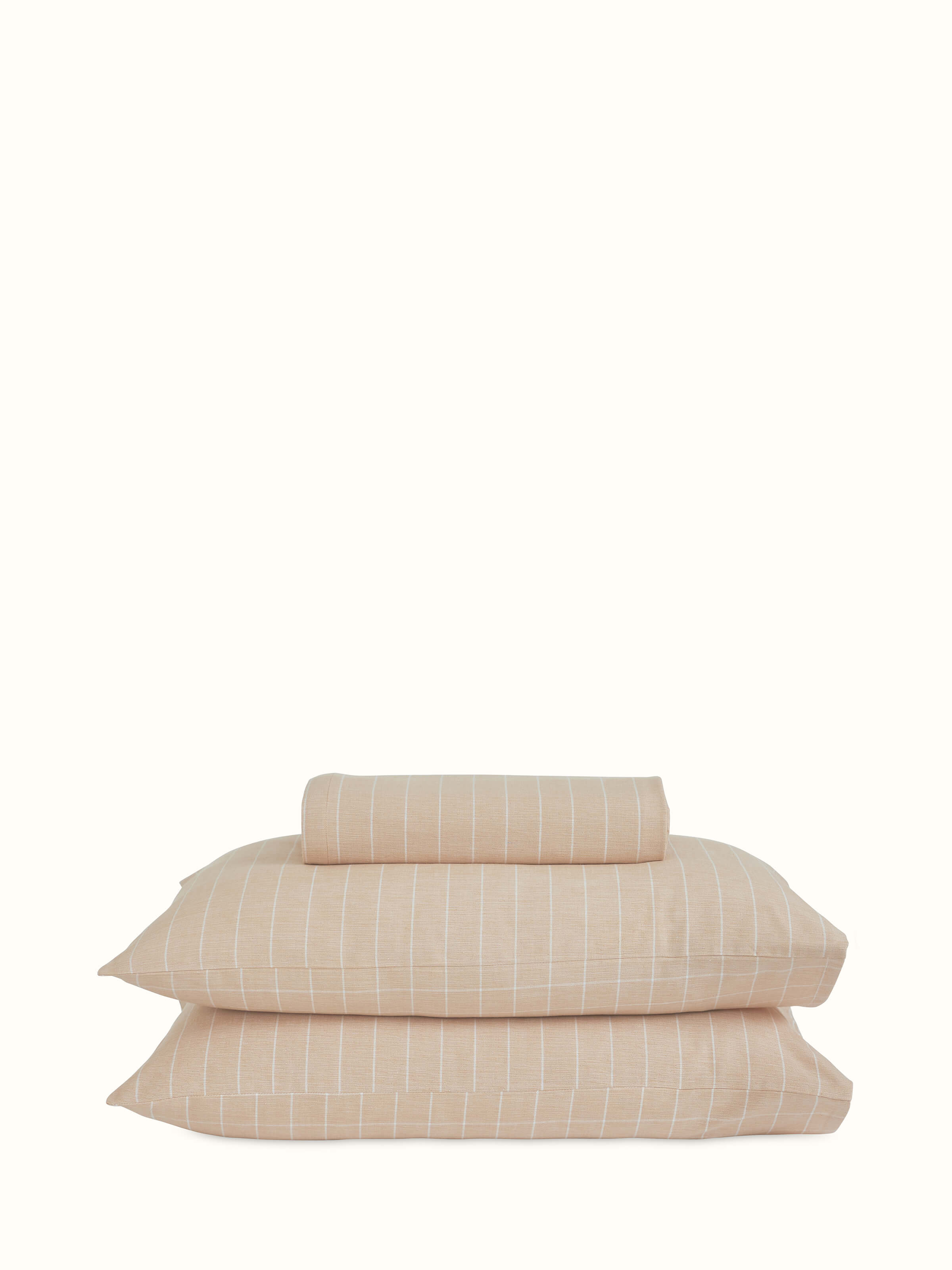 Keshod Handloom Cotton Beige Chambray Stripe King-size Bedsheet Set