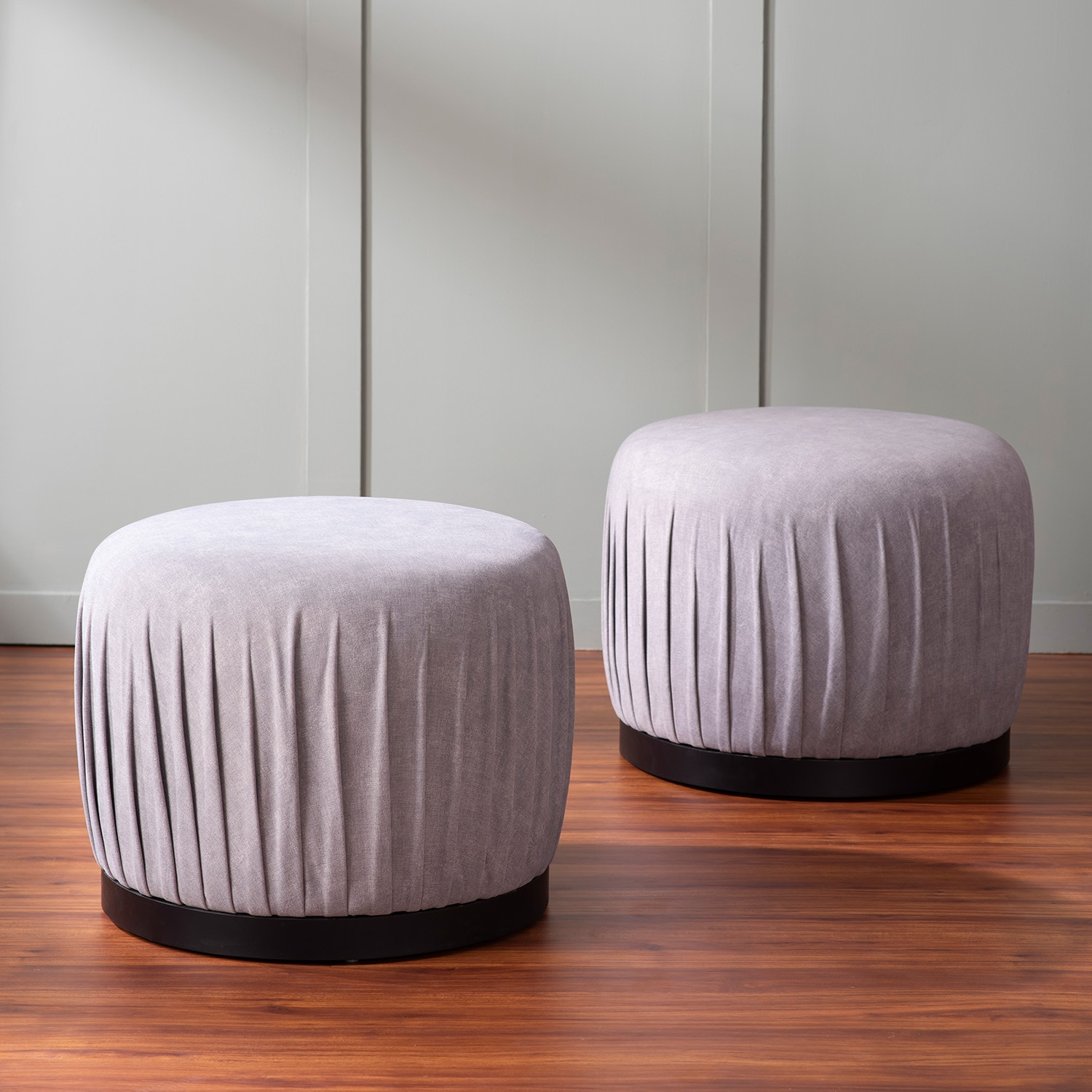 Luxe Collection Grey Fabric Pouf Ottoman Set Of 2 - Nestroots