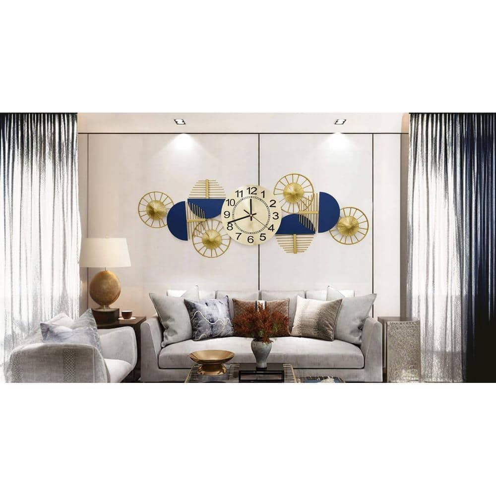 Yulia Blue & Golden Metal Wall Clock