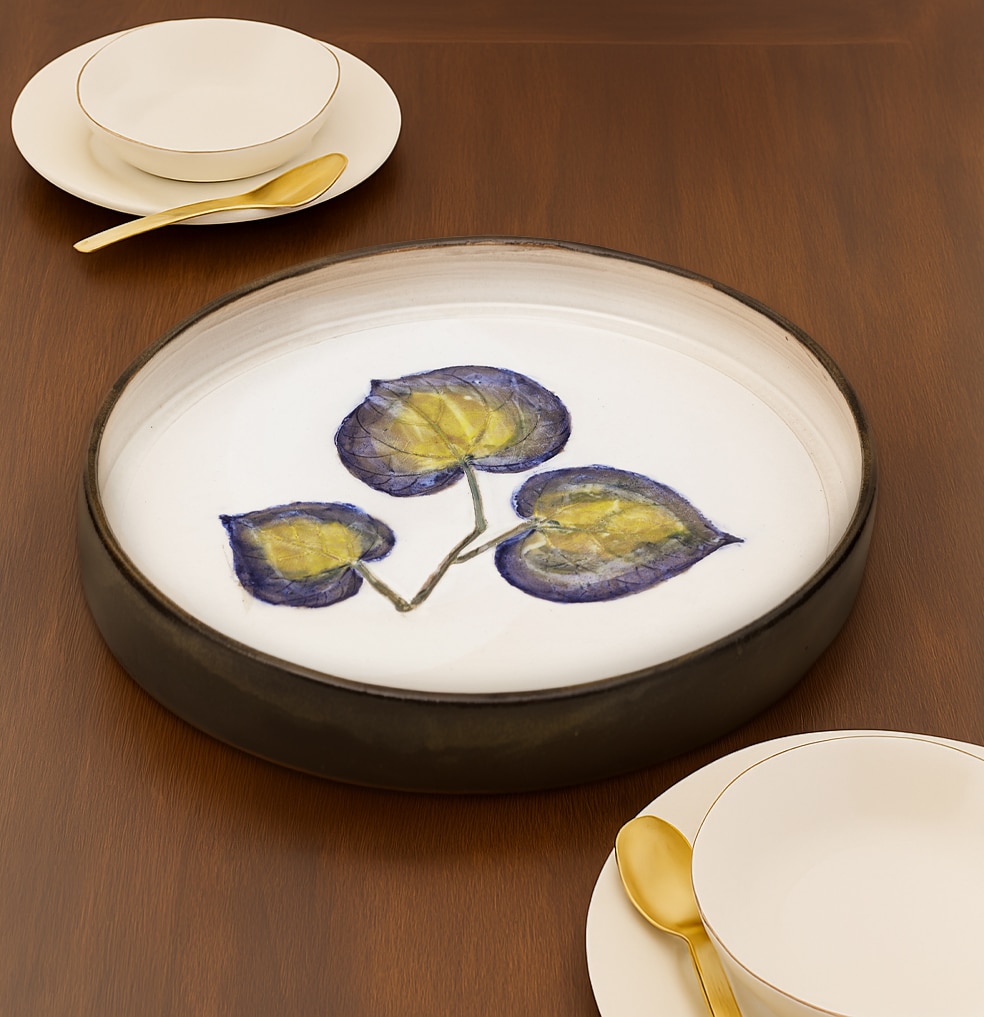 Lifestyle view of Glazed Studio Pottery Ceramic Dinner Plate