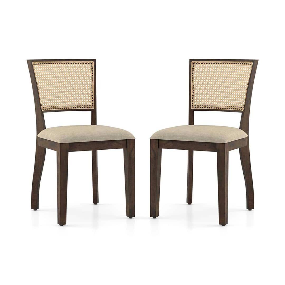 Reed Cane Chair Set Of 2 In Finish Danish Walnut Colour Macadamia Brown Hopsack Weave