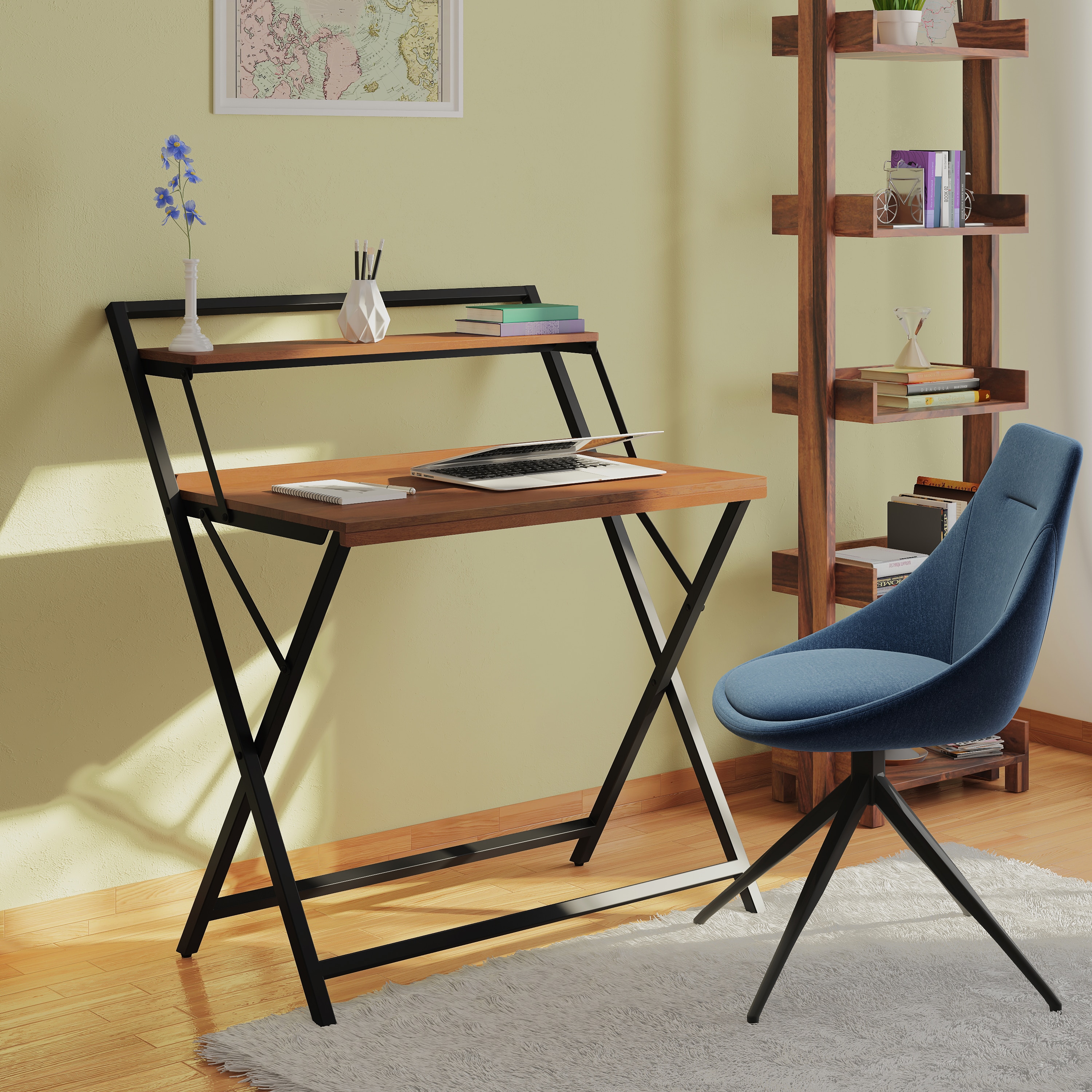 Bruno Solid Wood Study Table in Amber Walnut Finish