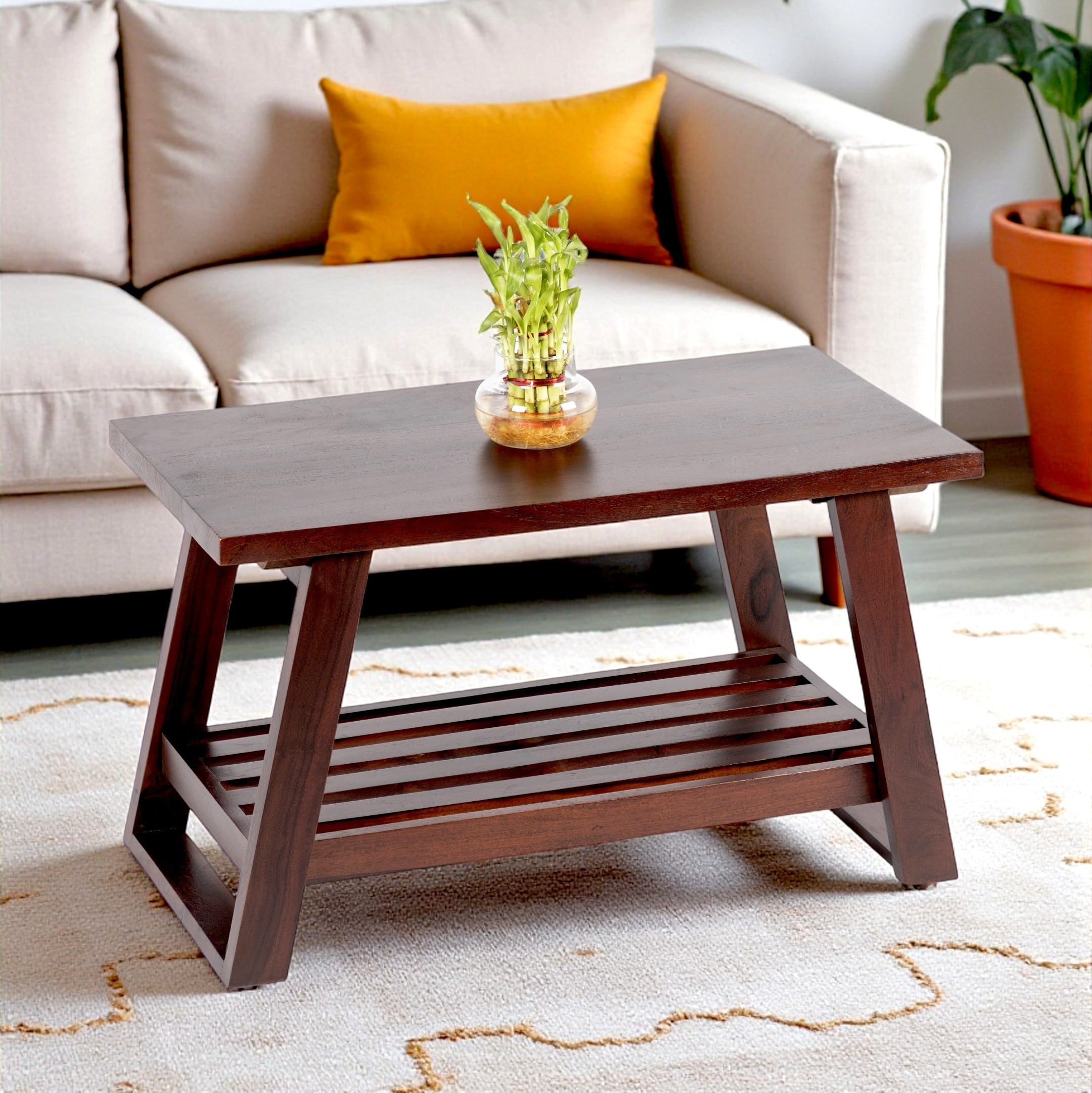 Alison Sheesham Wood Coffee Table In Walnut Finish