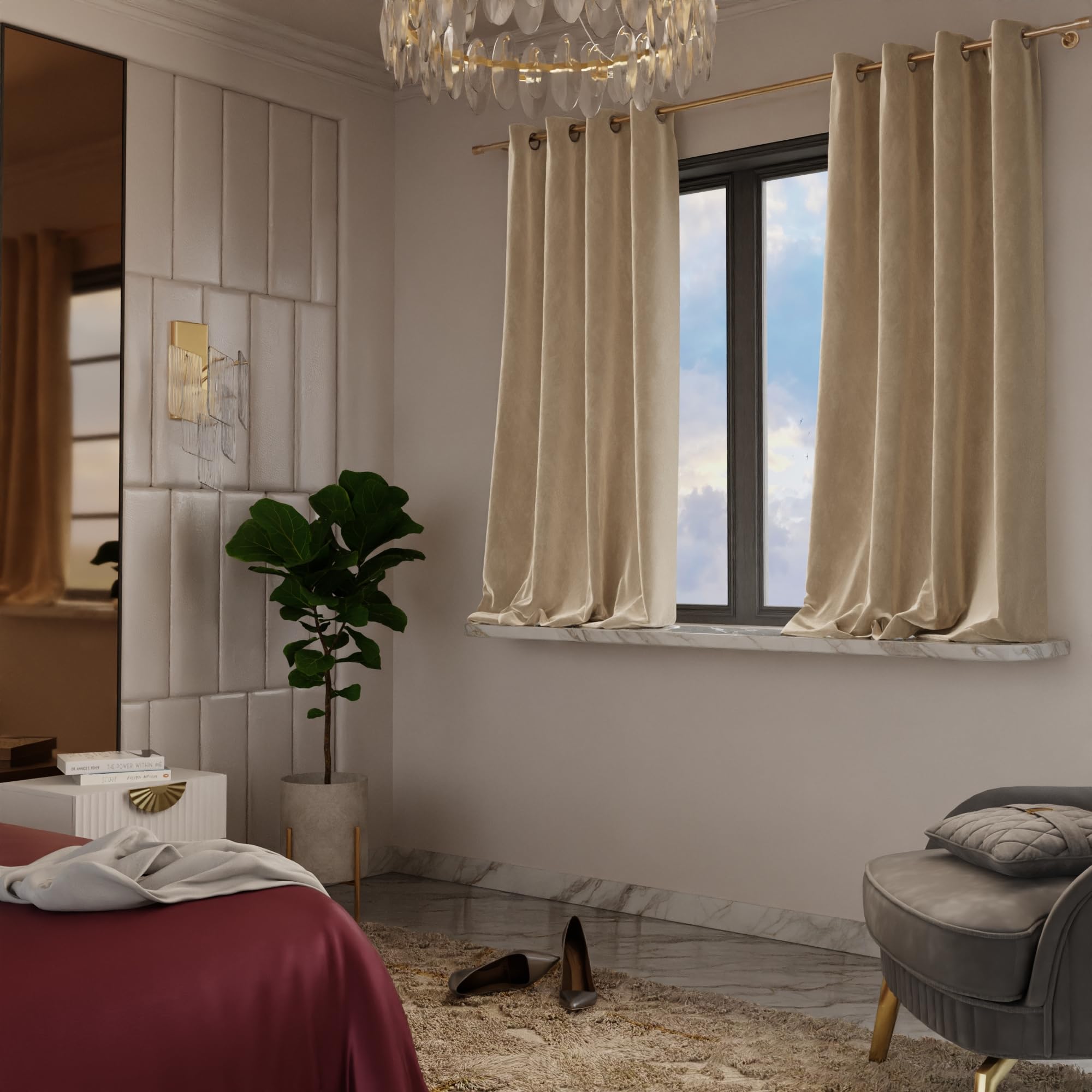 Stoa Paris Velvet Curtains for Window, Premium Dim-Out Curtain for Pack of 2, Date Night - Ivory Elegance - Stoa Paris