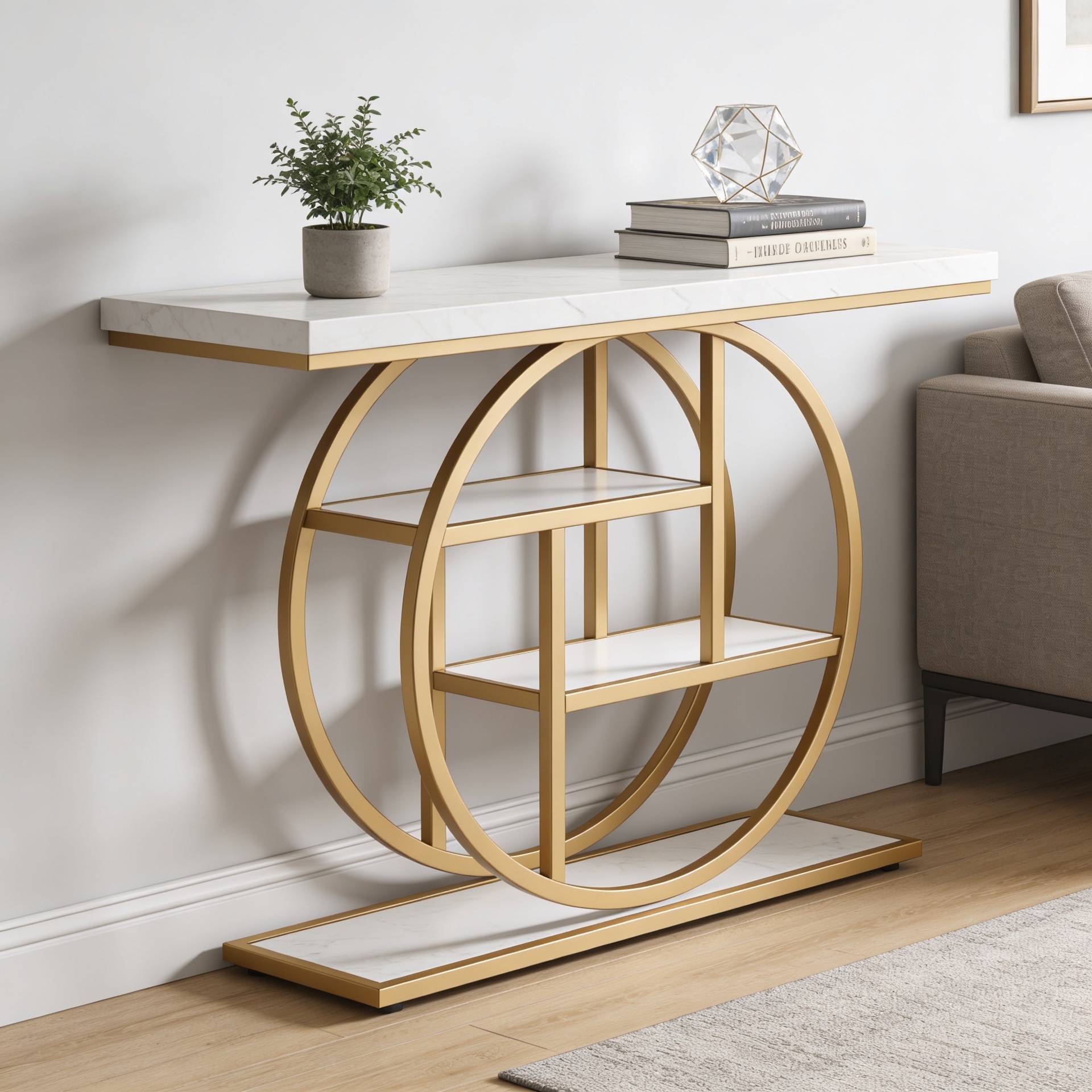 Orbitra Metal Console Table in Gold Colour