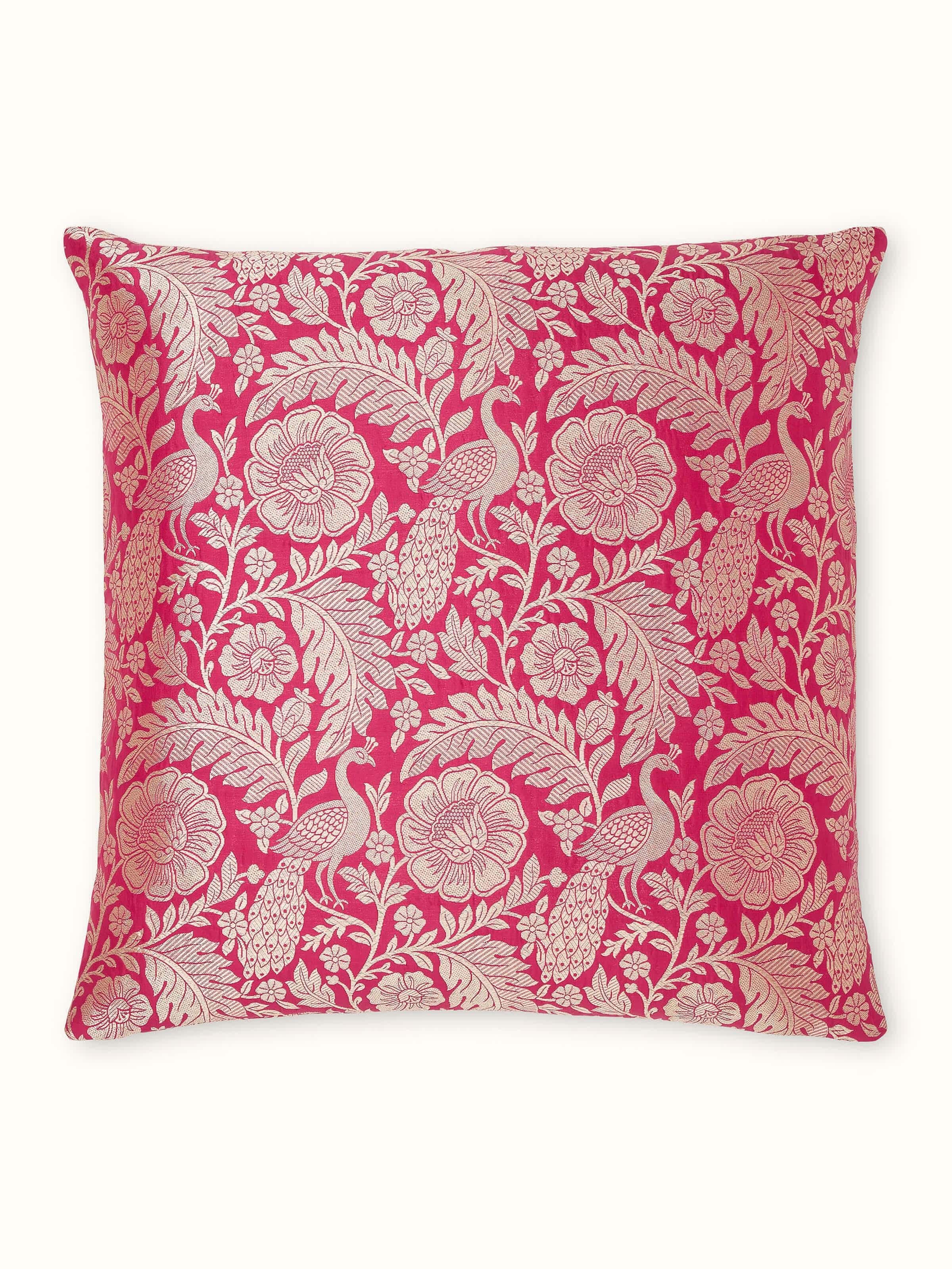 Avasa Rani Mor Jaal Silk Banarasi Brocade Handloom Cushion Cover