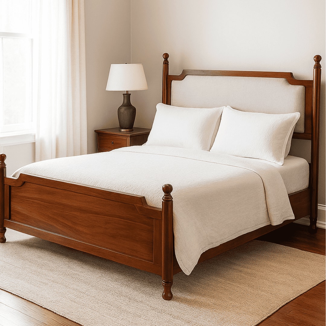 Camille Solid Wood Box Storage Queen Bed in Provincial Teak Finish with Grey Colour