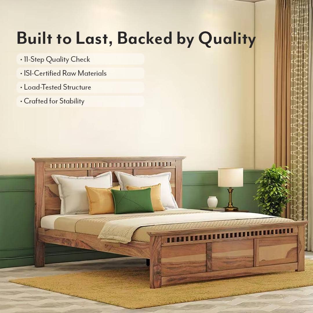 Fidora Solid Wood King Size Non Storage Bed In Teak Finish