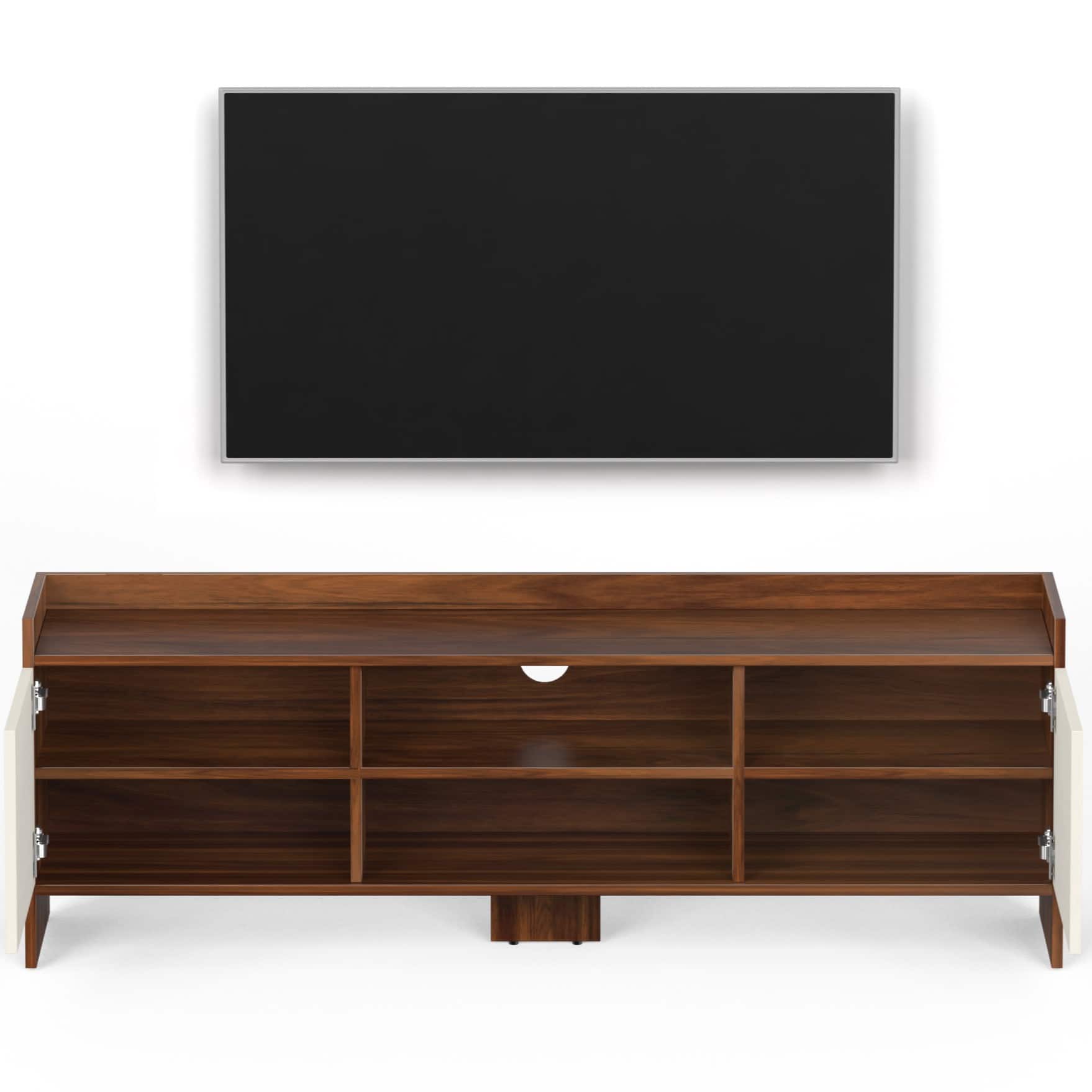 BLUEWUD Charley Engineering Wood Floor Standing TV Entertainment Unit Set Top Box Stand/TV Cabinet Panel with Shelves for Books & D�cor Display Unit Bed Living Room Upto 50" (Brown Maple & White)