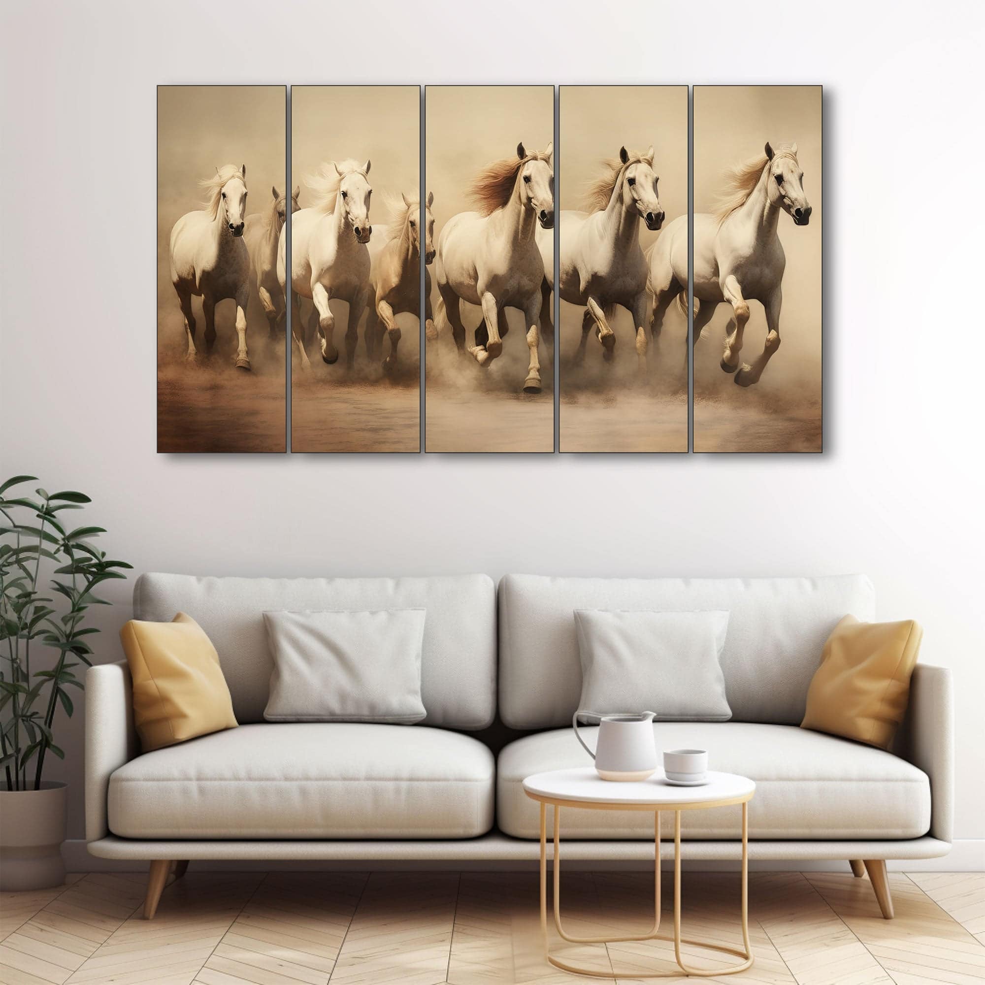 The Castle Decor 7 Running Horses Vastu Wall Art Framed Painting 27x48 Inch (Style 8) - The Castle Decor