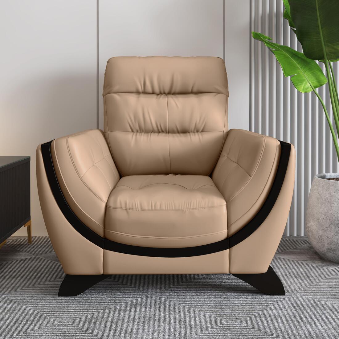 Davos 1 Seater Leatherette Sole in Mushroom Beige Colour - Durian