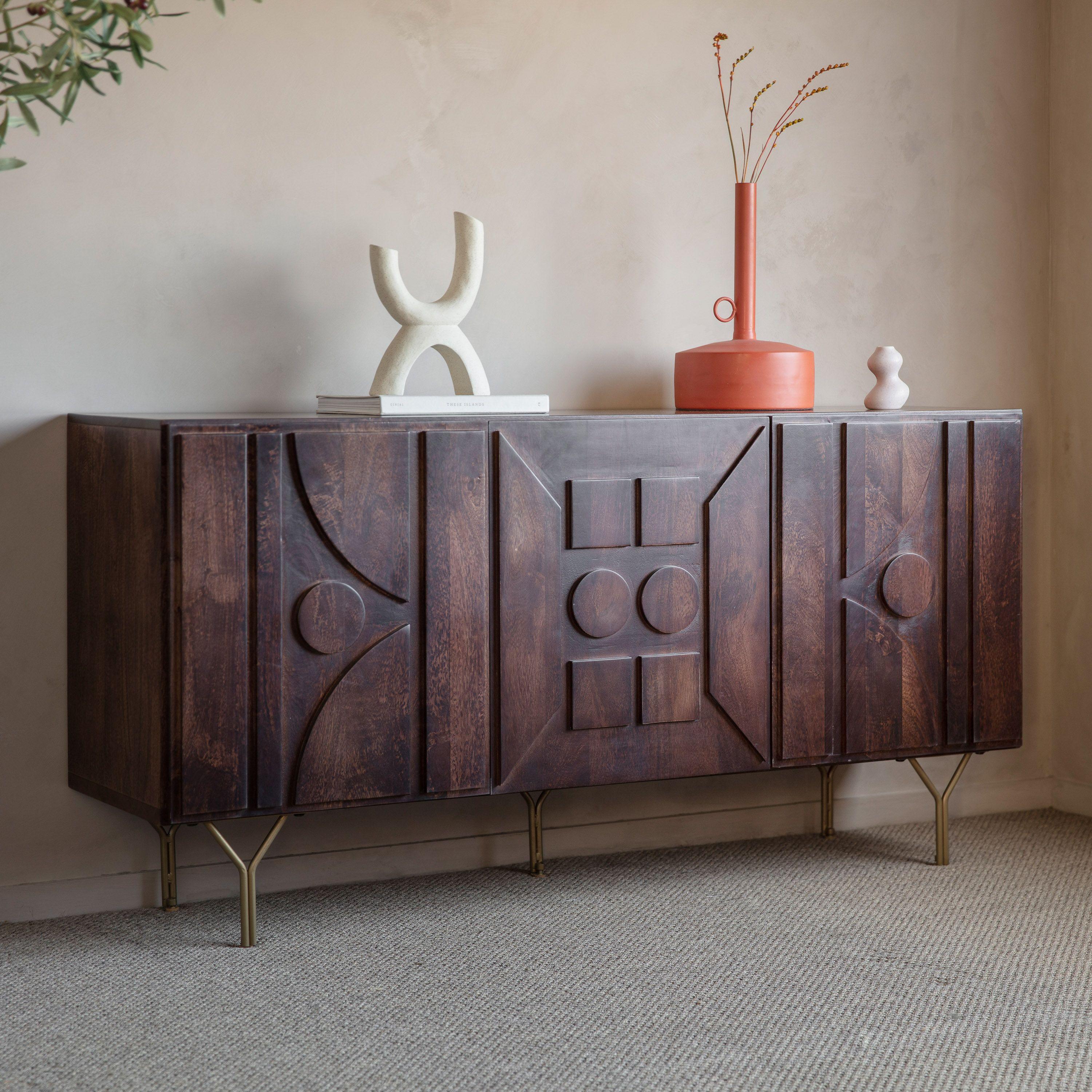 Cindy Solid Mango Wood Sideboard with 3 Door in Provincial teak Finish - Woodenmood