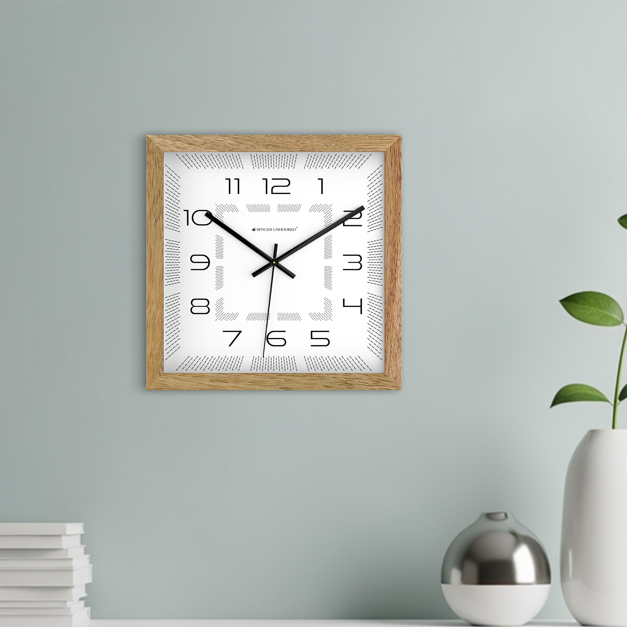 Quiet Geometry Wooden Wall Clock with Modern Numeric Dial