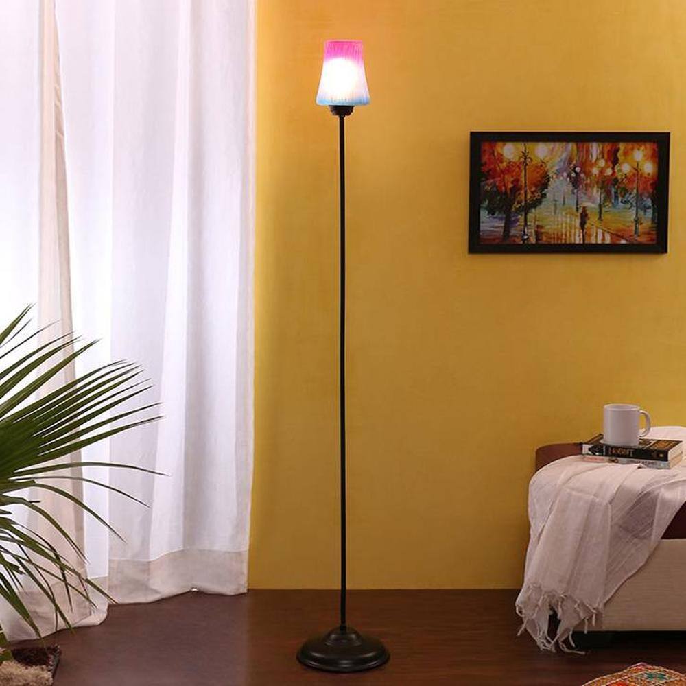 Landry Black Glass Shade Floor Lamp