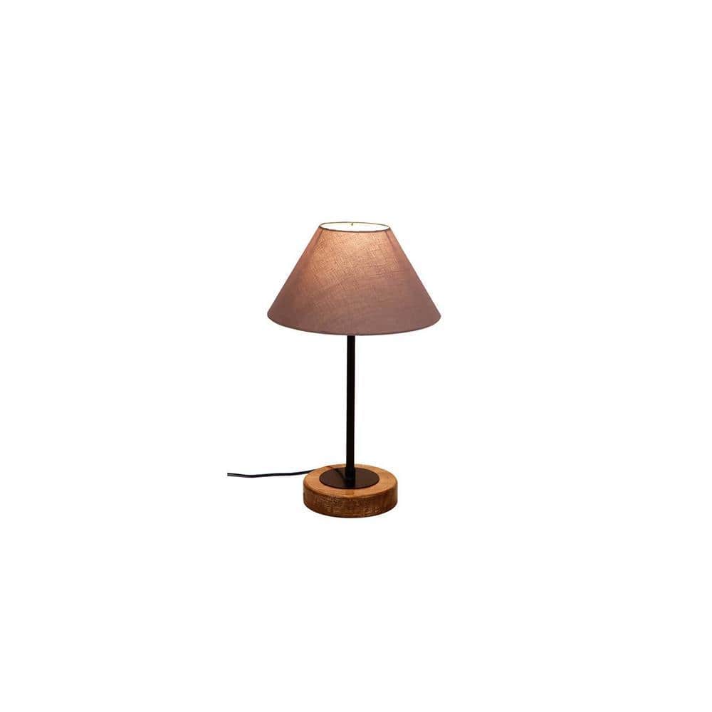 Jeffery Grey Fabric Shade Table Lamp with Natural Wood & Iron Base