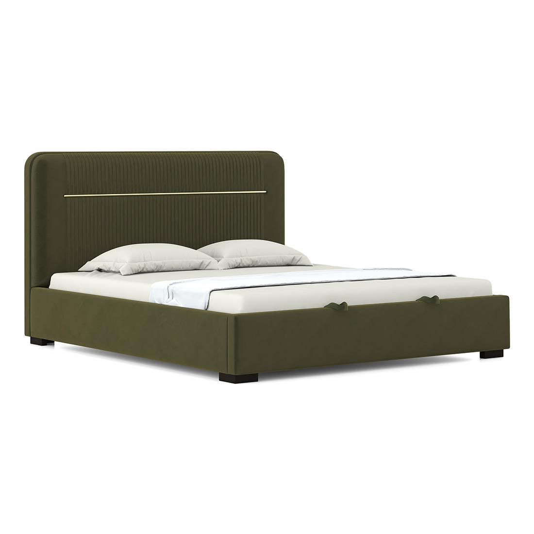 Milan Engineered Wood King Size Beds With Storage In Deep Olive Velvet