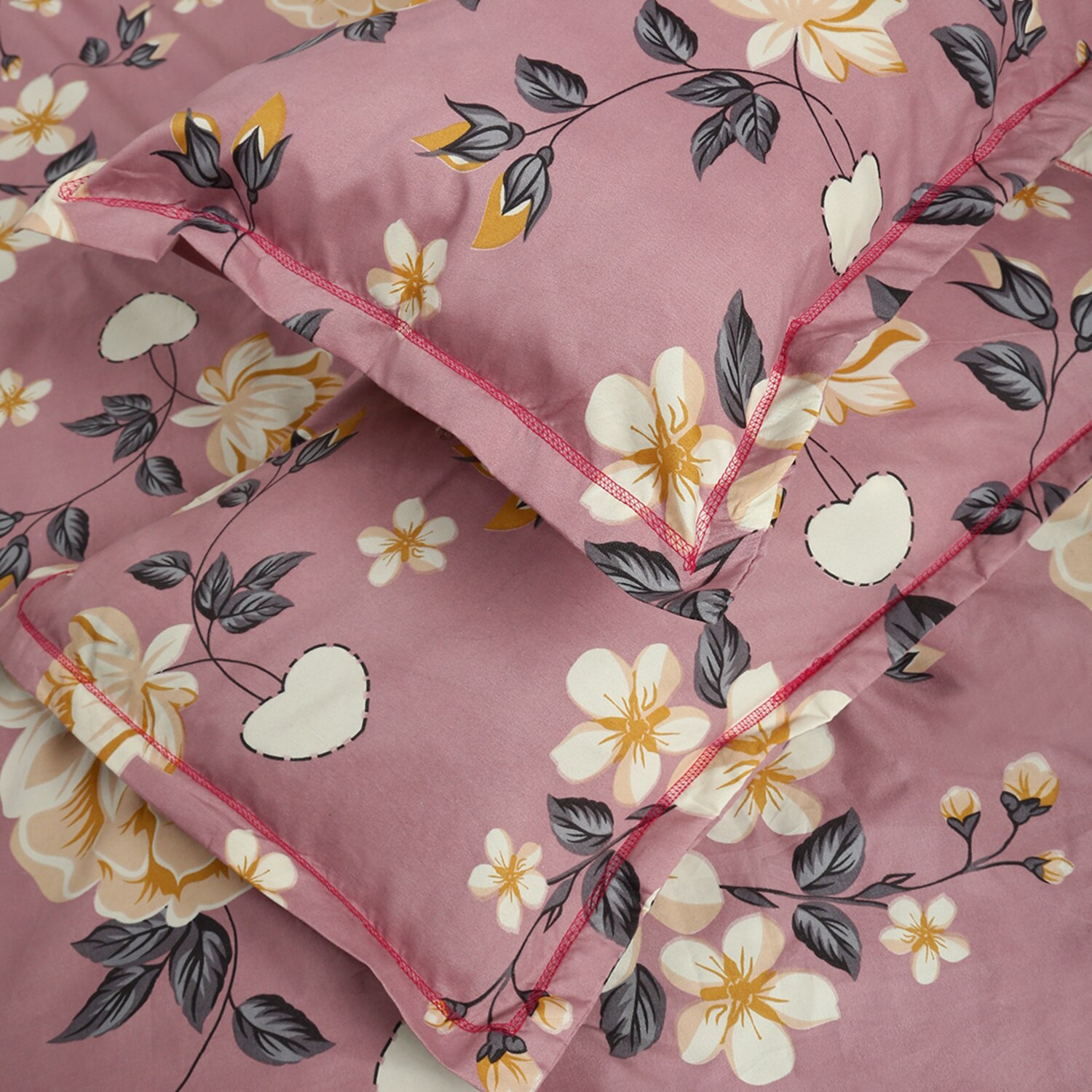 Peach Floral 180 TC Flat 1 Queen  Bedsheet with 2 Pillow Covers
