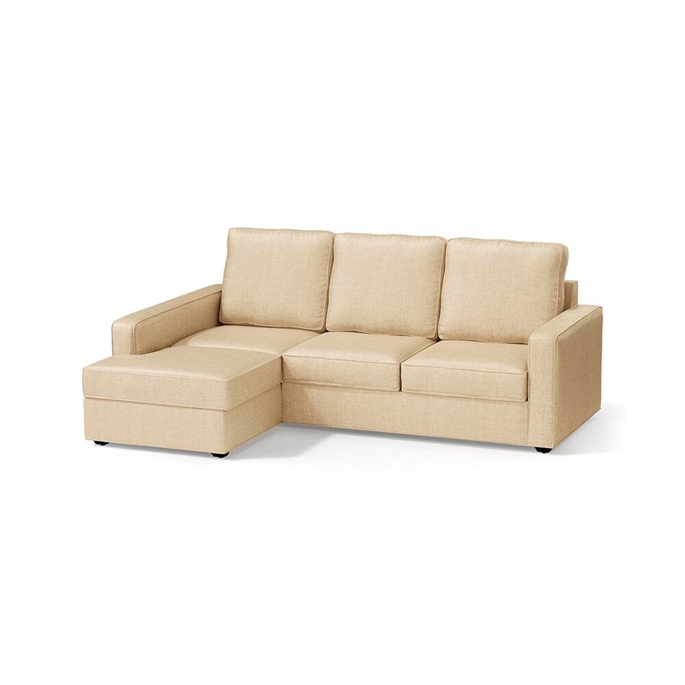 Apollo Compact Sofa (Colour : Pearl, Cushion : Soft, Back Type : High Back, Seating Capacity : Left Aligned 2 Seater + Left Aligned Chaise + Ottoman) - Urban Ladder
