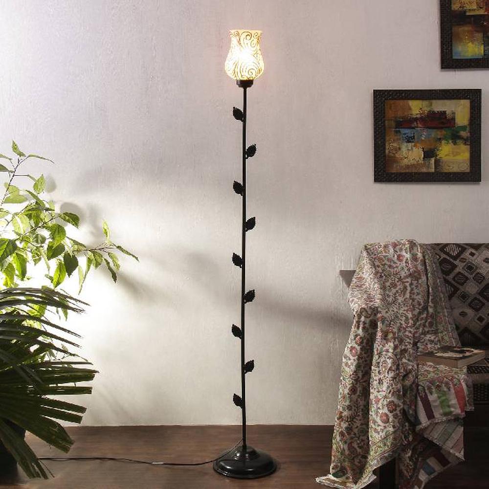 Atticus Multicolour Glass Floor Lamp with Black Iron Base