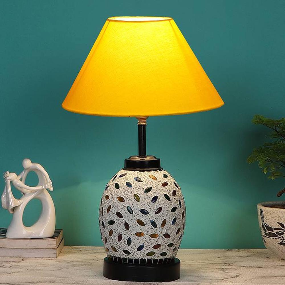 Kayleigh Yellow cotton Glass Table lamp with Iron Base