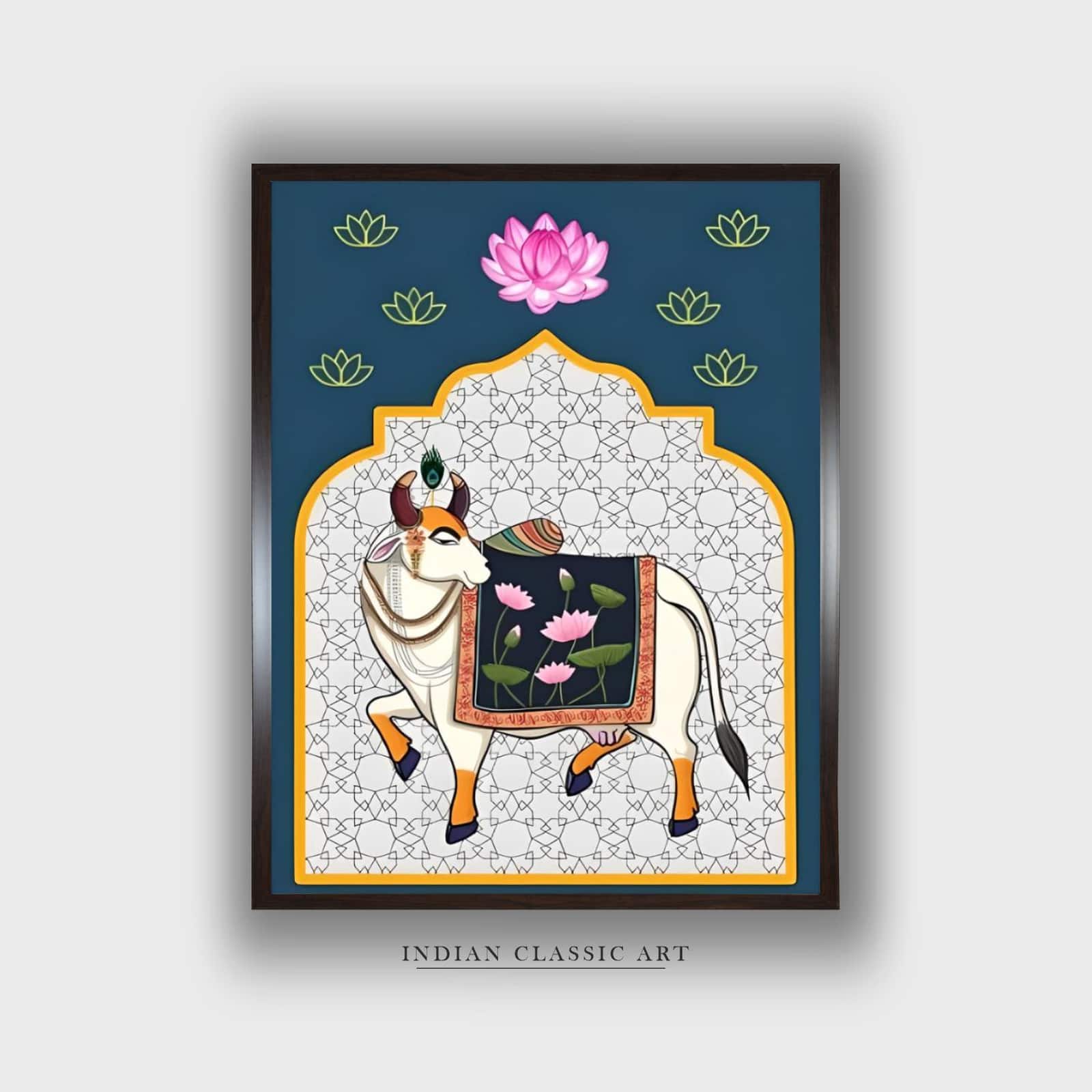 Pichwai Cow Canvas Wall Prints Canvas Wall Prints Set of 1 Multicolor Matte