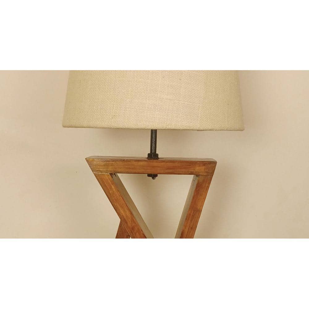Chloe Brown Wooden Table Lamp with White Jute Lampshade