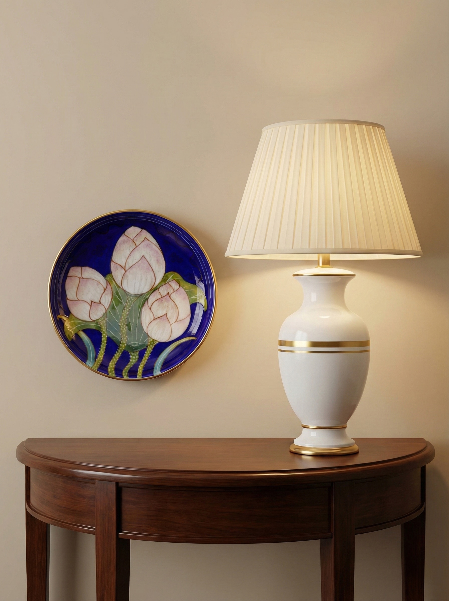 Blue pottery three flowers decorative display plate with hand-painted floral design