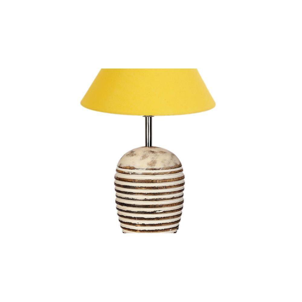 Yellow cotton with White Brushed Wood Table Lamp