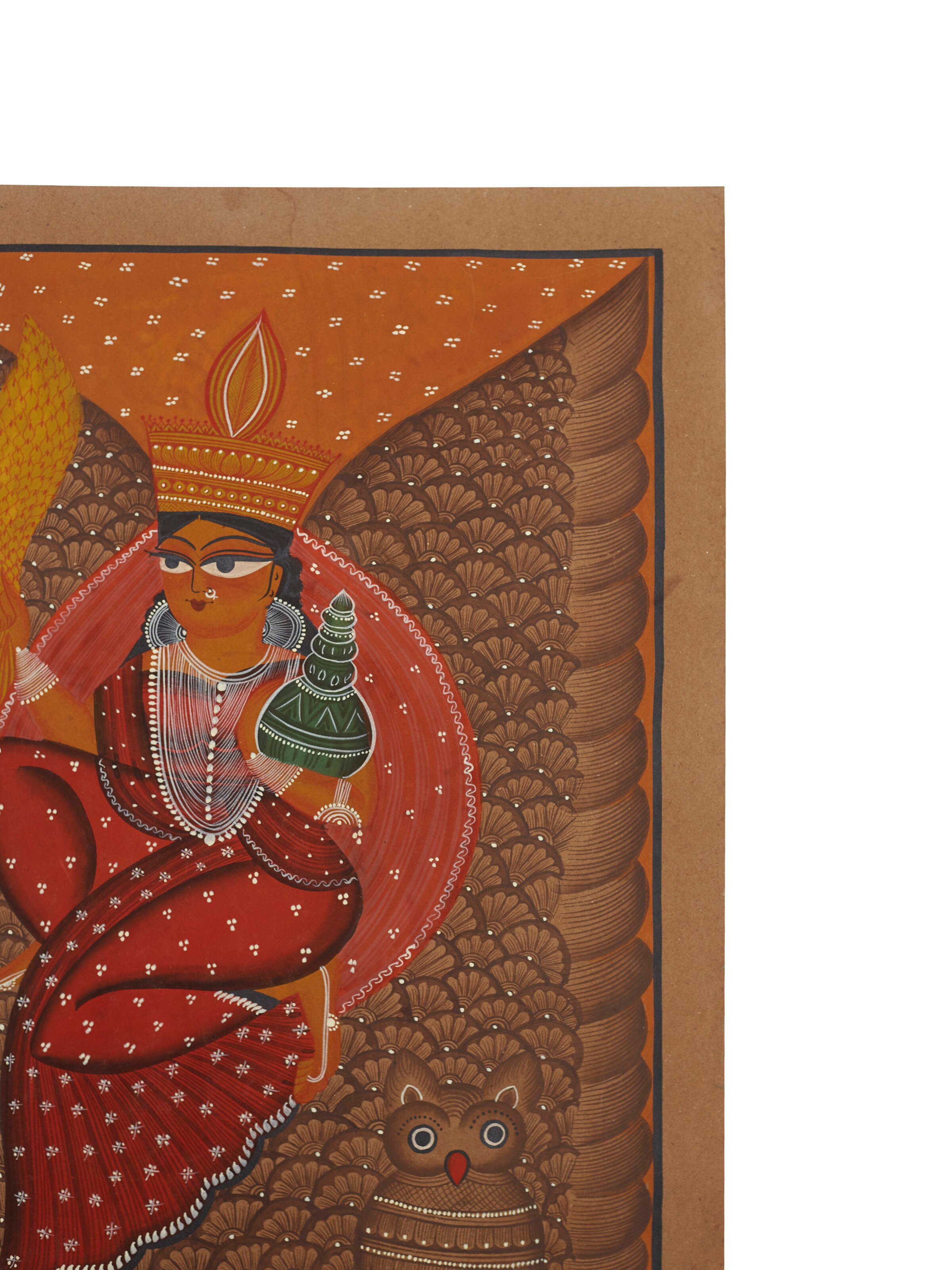 Detail shot of Devi Kalighat painting showing hand painted details