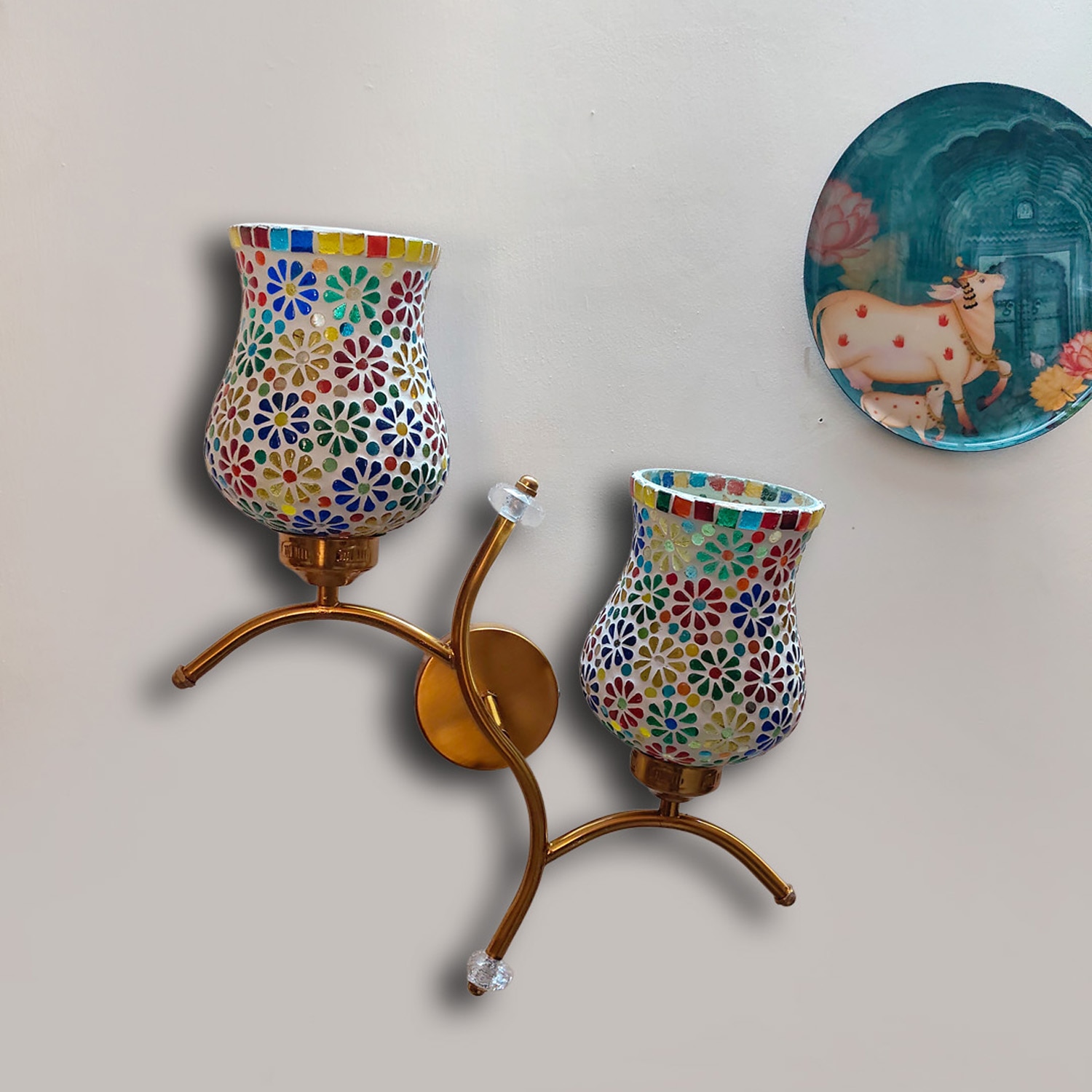 Devansh Metal Electric Wall Light in Gold Colour with Multi Shade Count of 2 Lights - Devansh