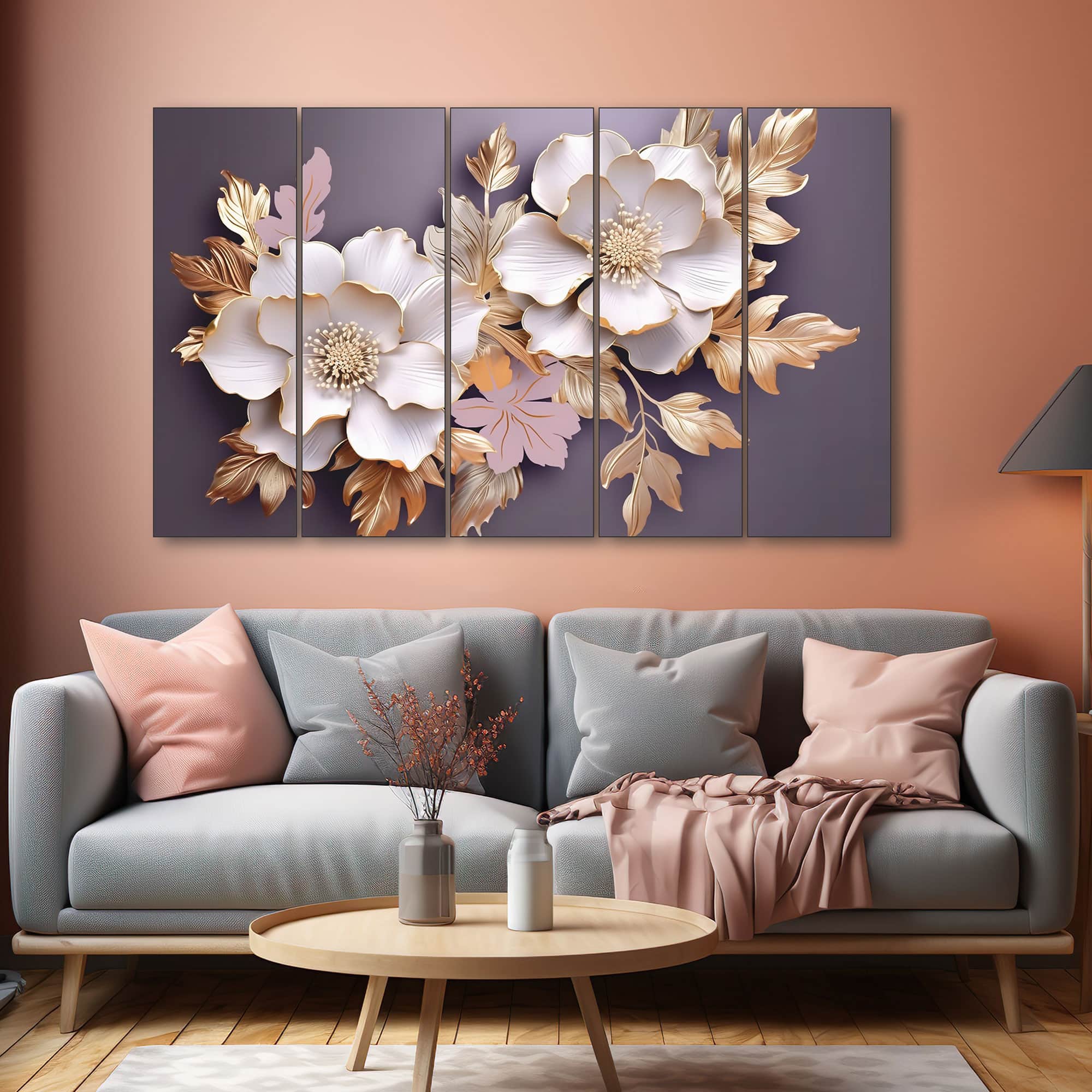 The Castle Decor Floral Wall Art Set of 5 27x48 Inch - The Castle Decor