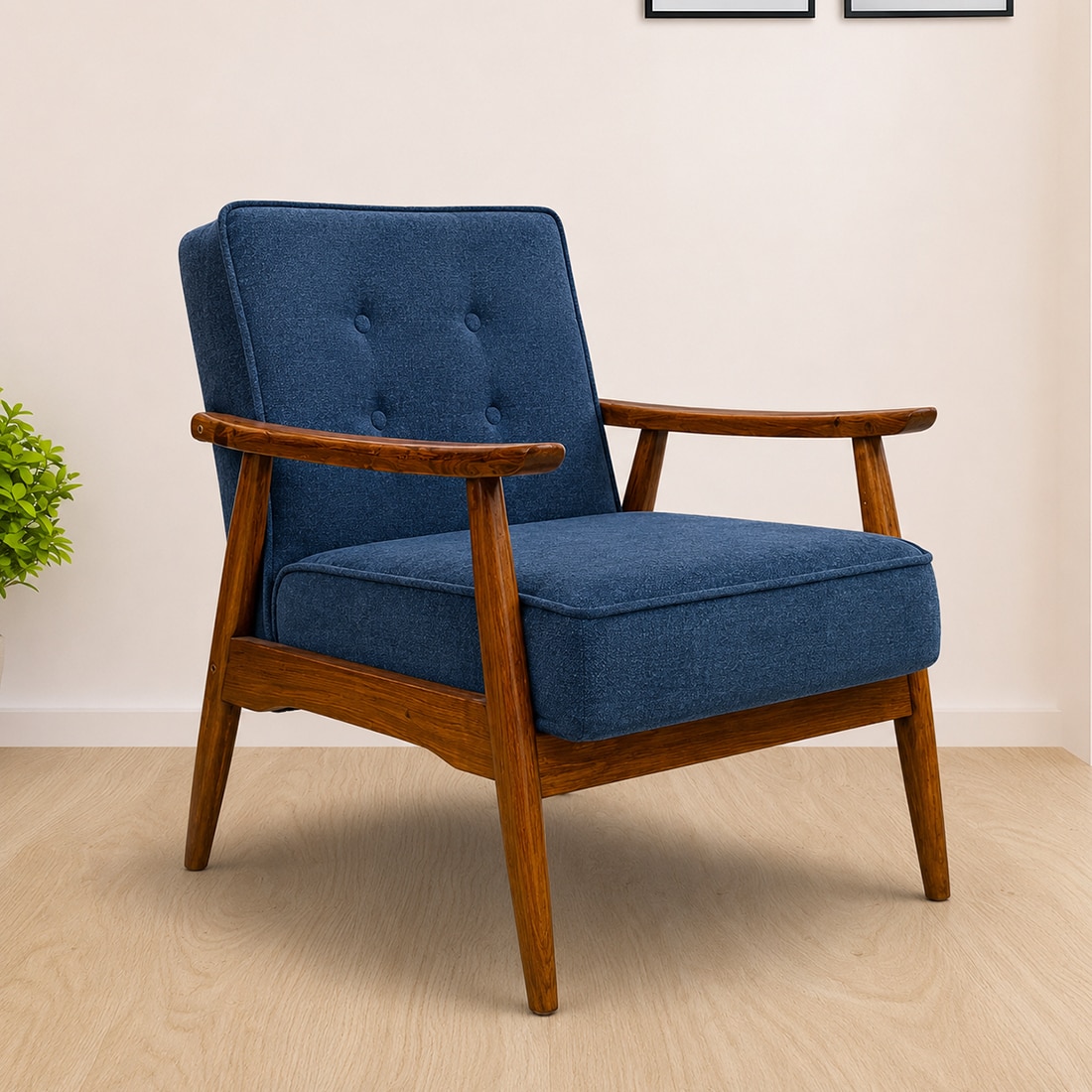 Armari Boucle Fabric Arm Chair in Blue Colour - KURSIWALLAH