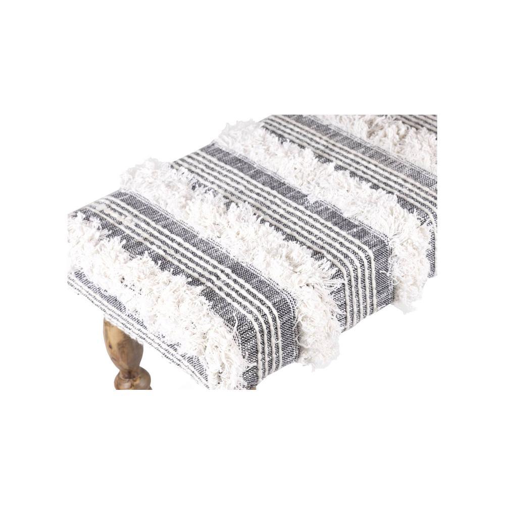 Cairo Sheesham Wood Accent 3 Seater Bench In Grey Fabric