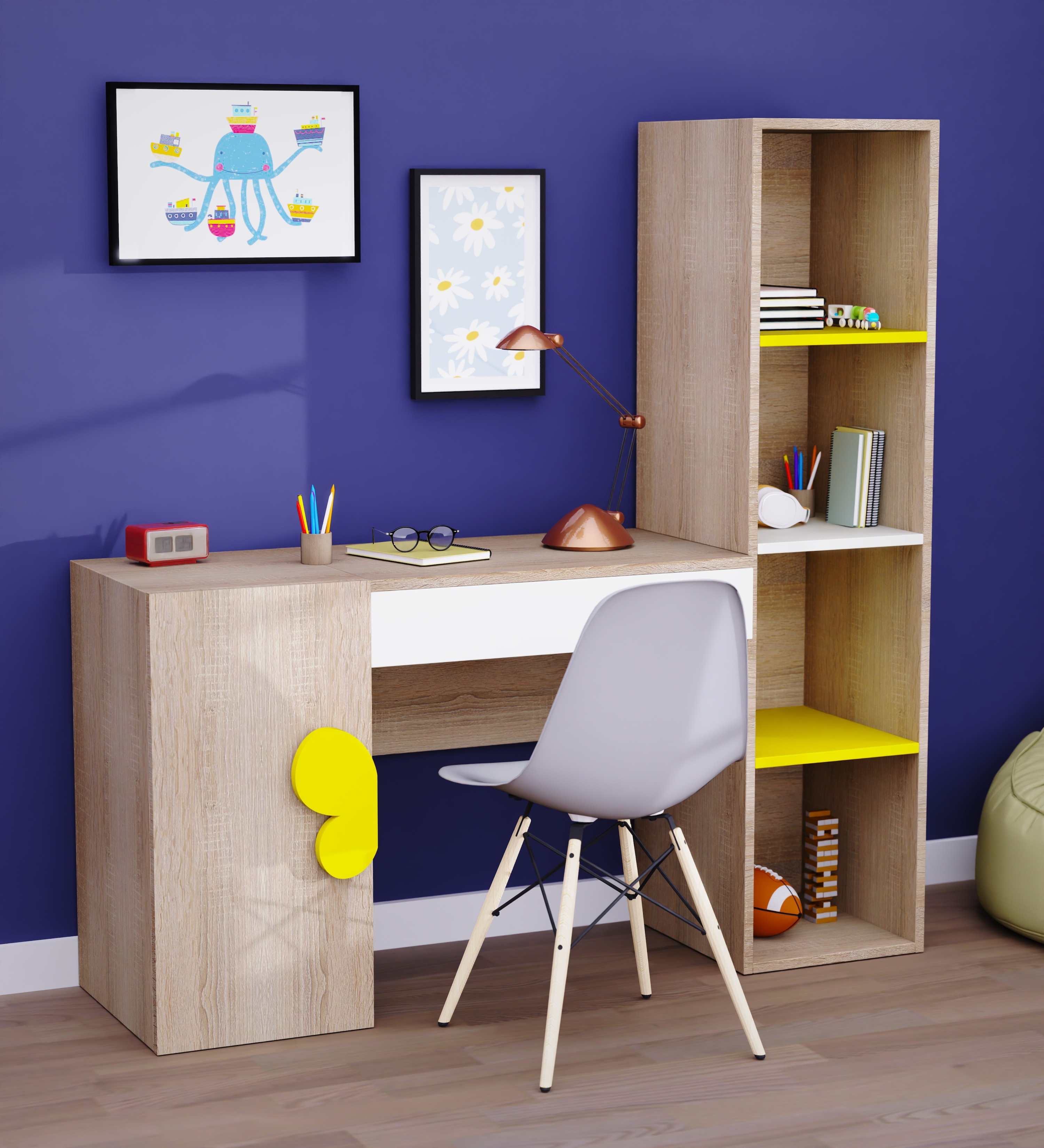 Joy Ride Study Table In White & Oak Colour
