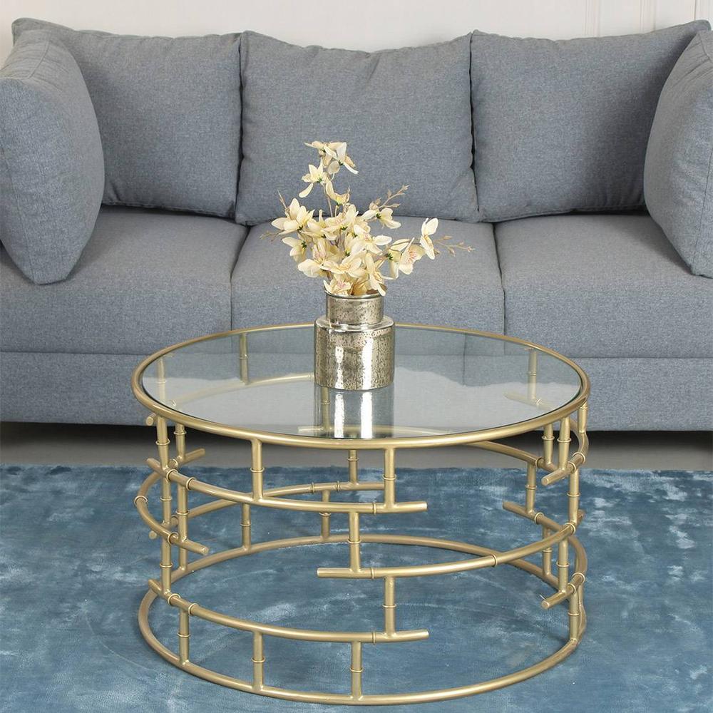 Hilden Glass Coffee Table In Gold Finish