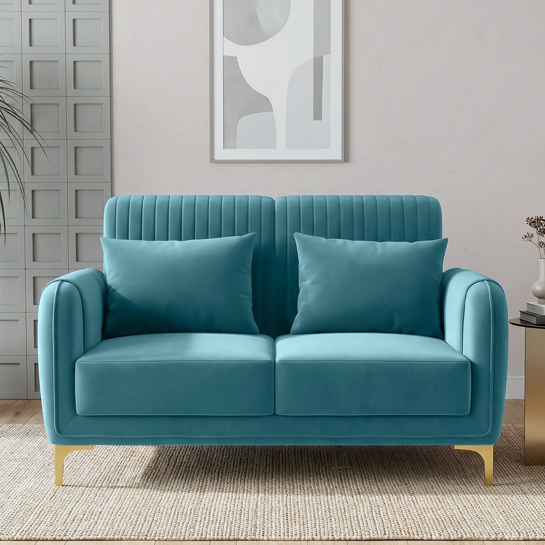 Monly Velvet 2 Seater Sofa Aqua Blue Color - Home Lifestylez