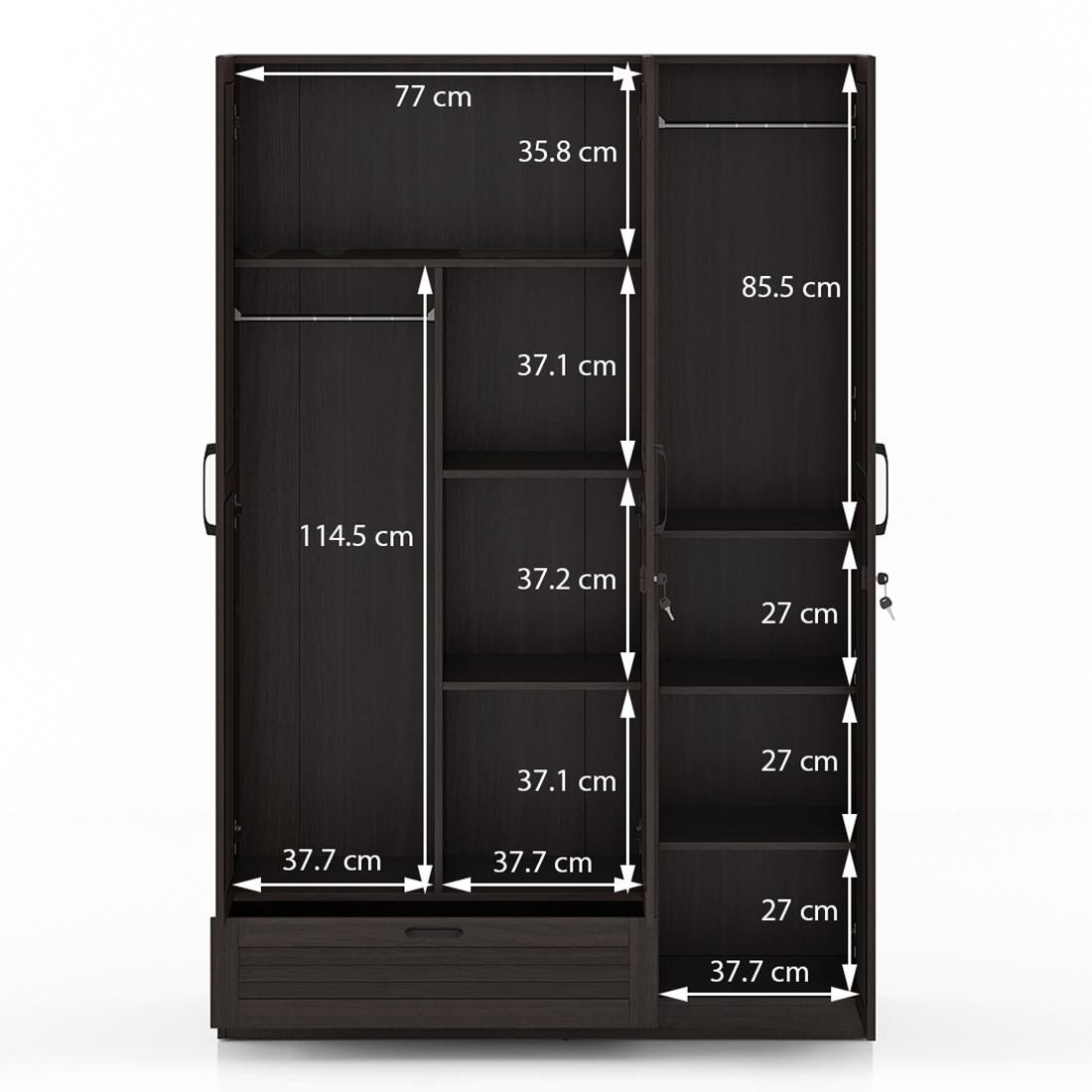 Bennis Engineered Wood 3 Door Wardrobe Without Mirror in Dark Walnut Finish