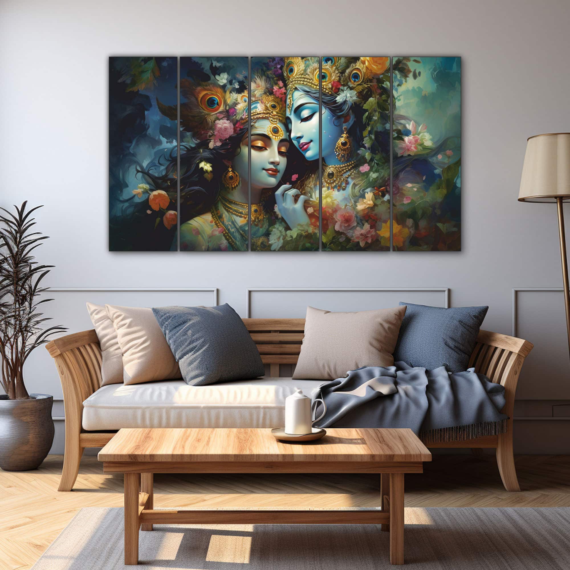 The Castle Decor Radha Krishna Wall Painting Wooden Framed Digital Painting 27x48 Inch (Style 1) - The Castle Decor