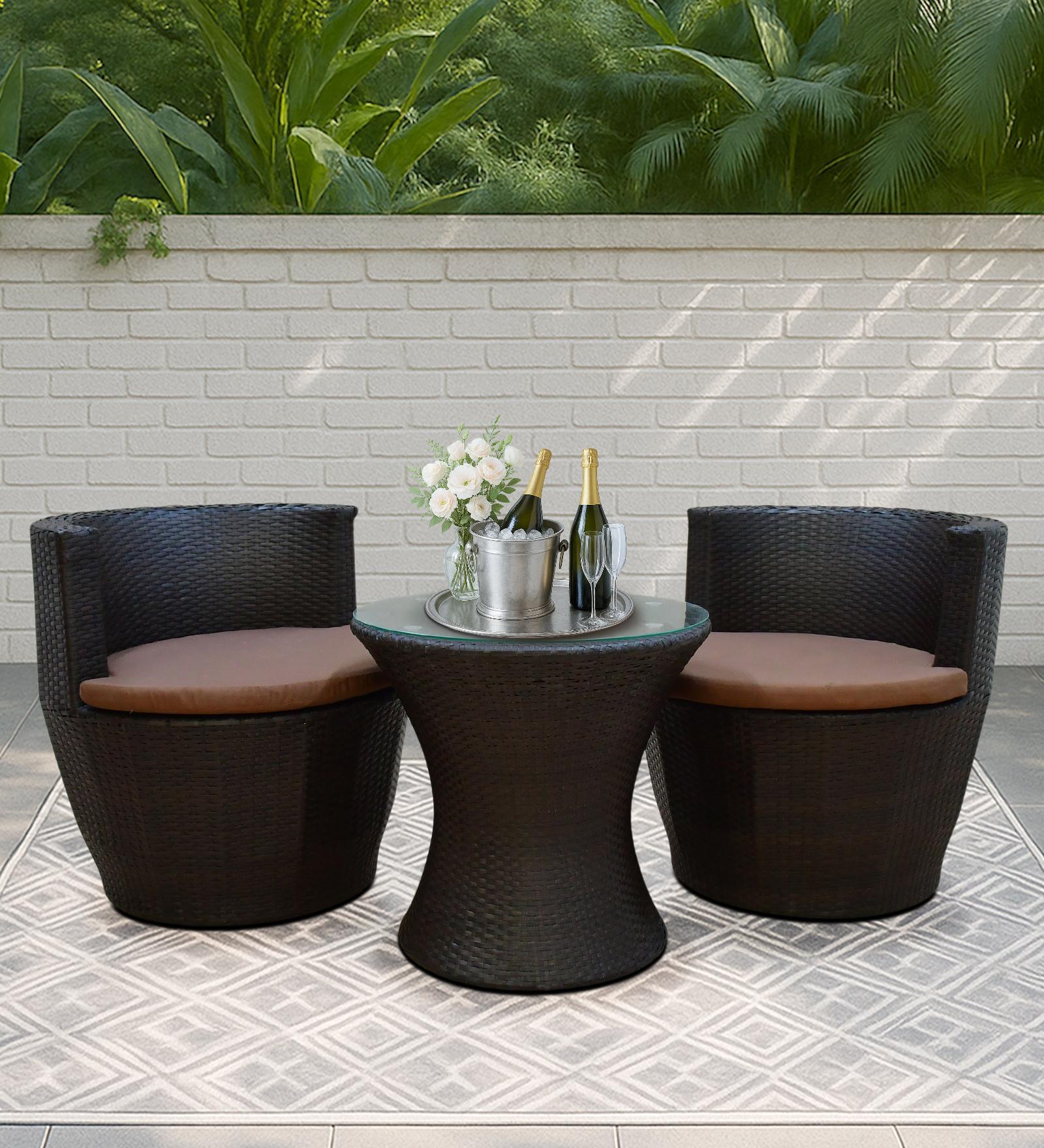 Burnie Wicker Table And Chair Set In Brown Dual Tone Finish