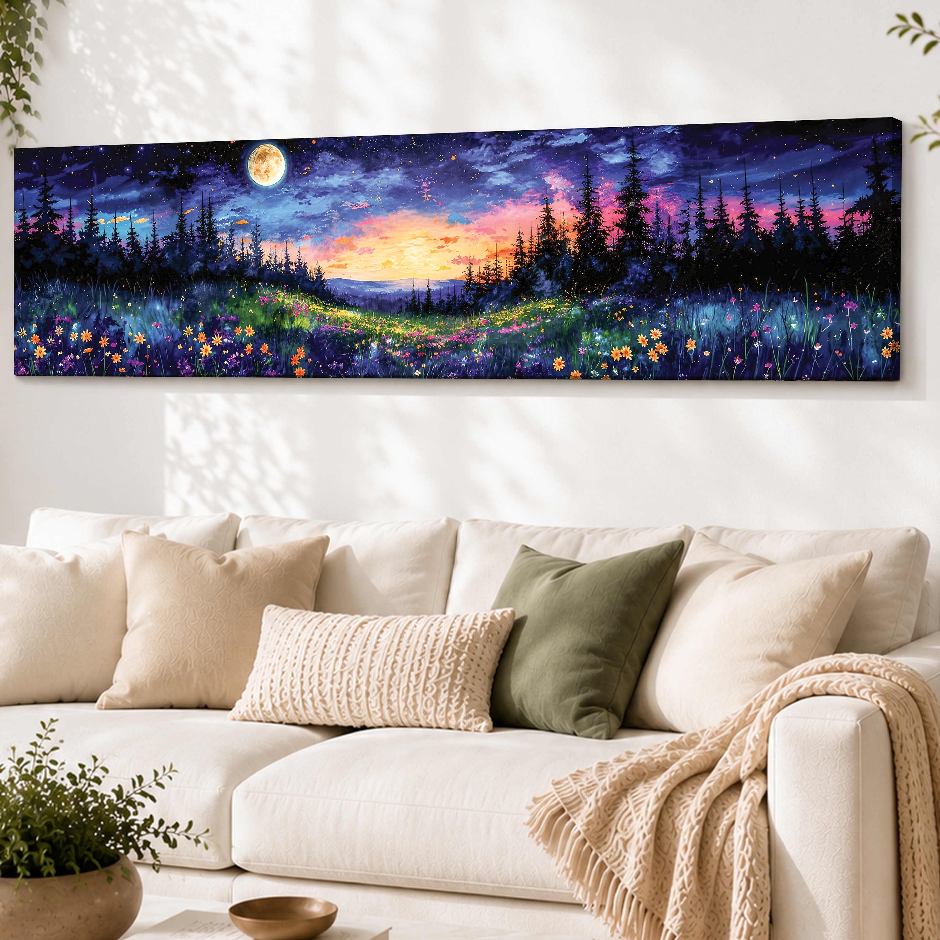 Starry Sky Landscape Canvas Wall Art 12 x 46 Inch - Art Street