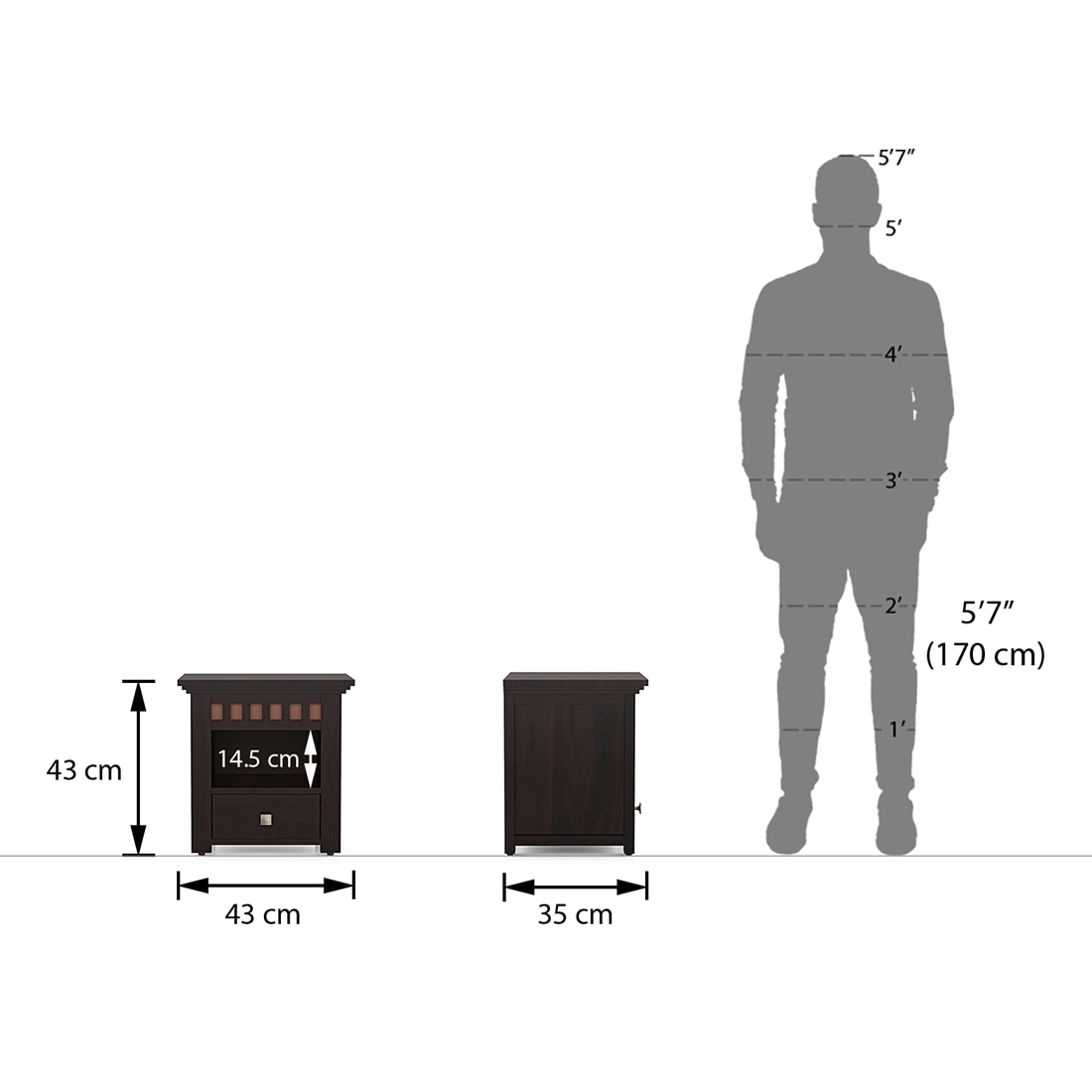 Fidora Solid Wood Bedside Table in Mahogany Finish