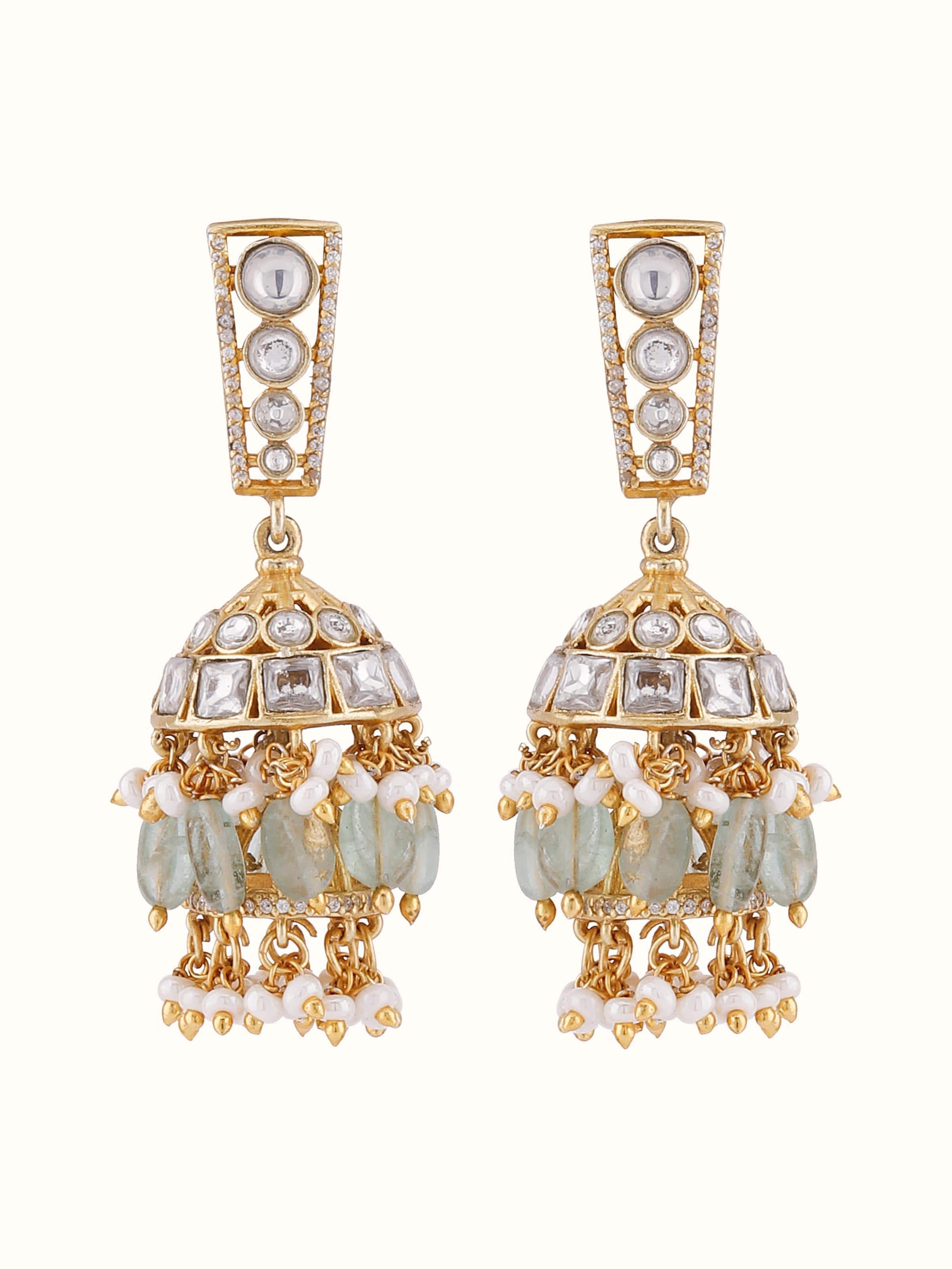 Front view of Silver Smithing jhumkas with classic bell design and oxidised silver detailing.