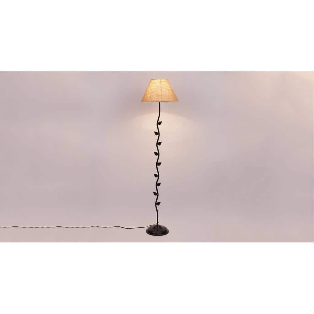 Evana Beige Natural Fiber Floor Lamp with Black Iron Base