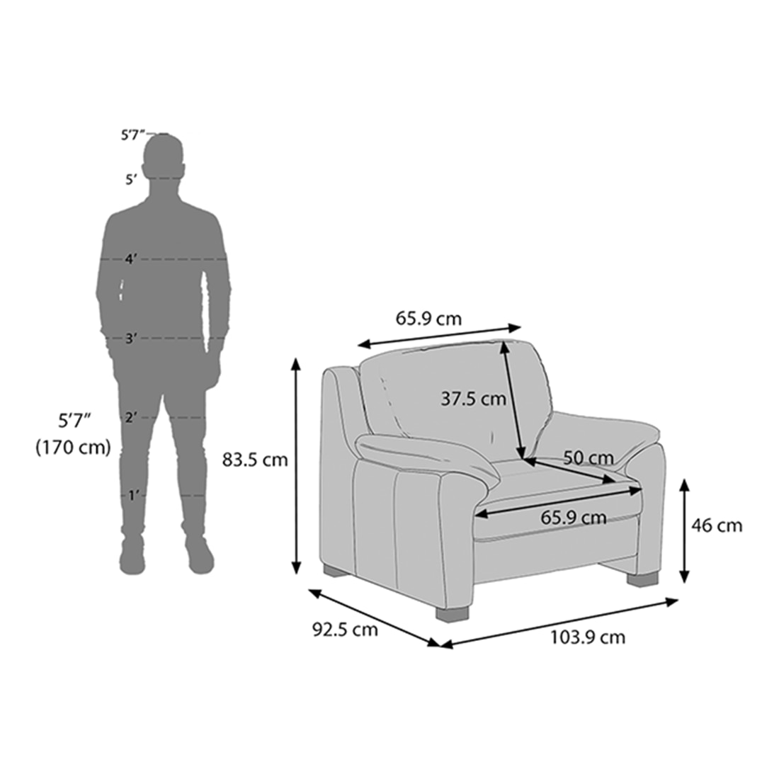Farina 1 Seater Half Leather Sofa In Polaris