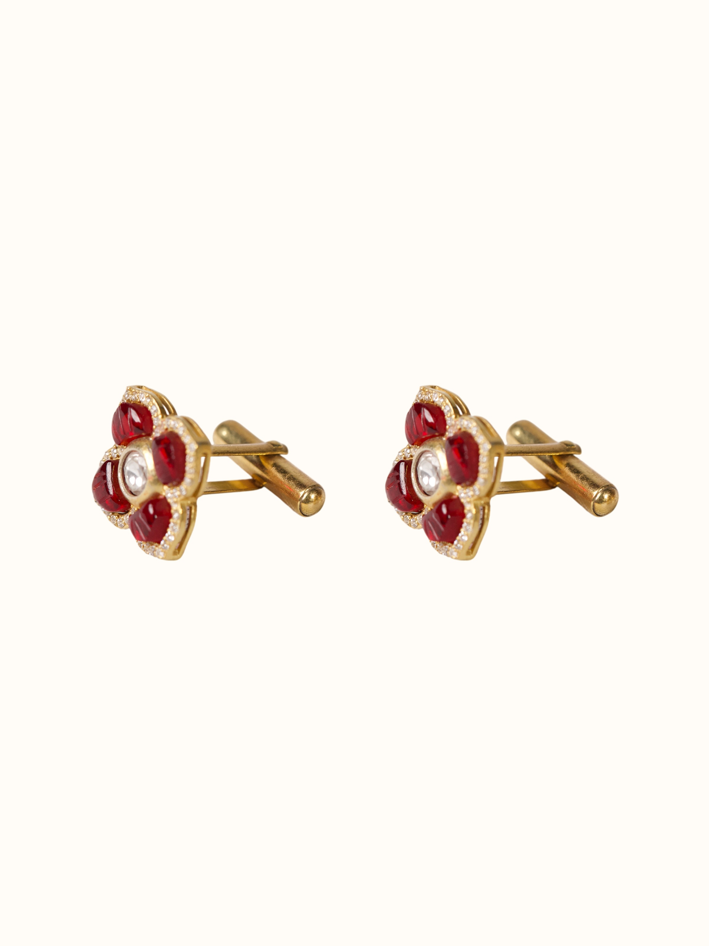 alternate angle view of silver smithing gold plated cufflinks set