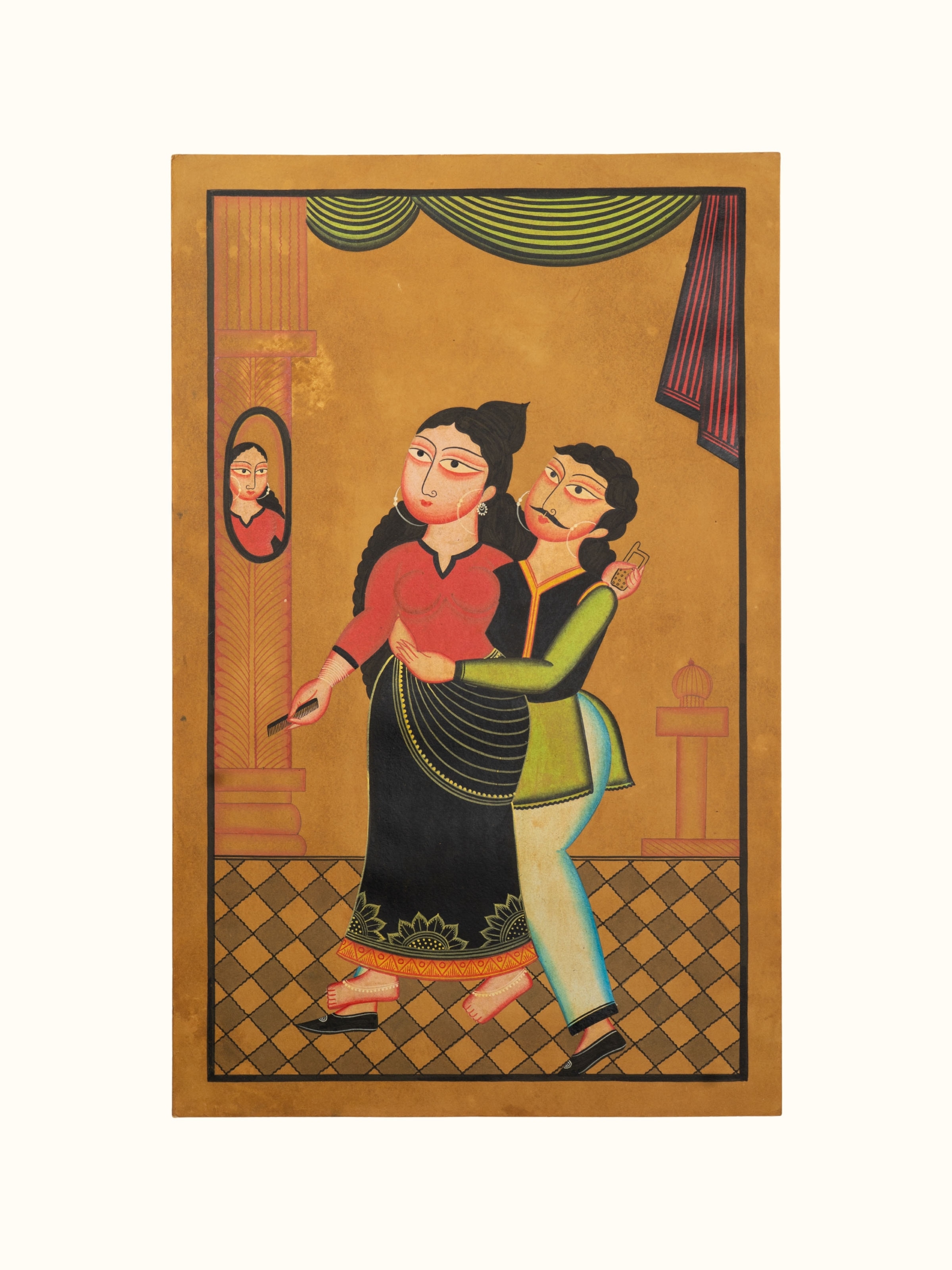 Babu Bibi Kalighat painting in traditional Indian folk art style – front view