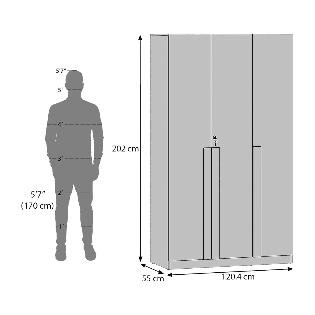 Rodrigues 3 Door Wardrobe in Rolex Brown Finish
